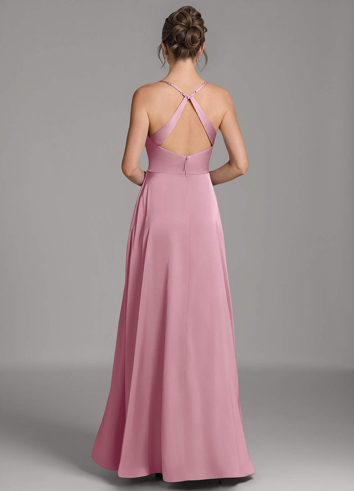 Frankie A-Line Scoop-Neck Stretch Satin Bridesmaid Dress in Vintage Mauve