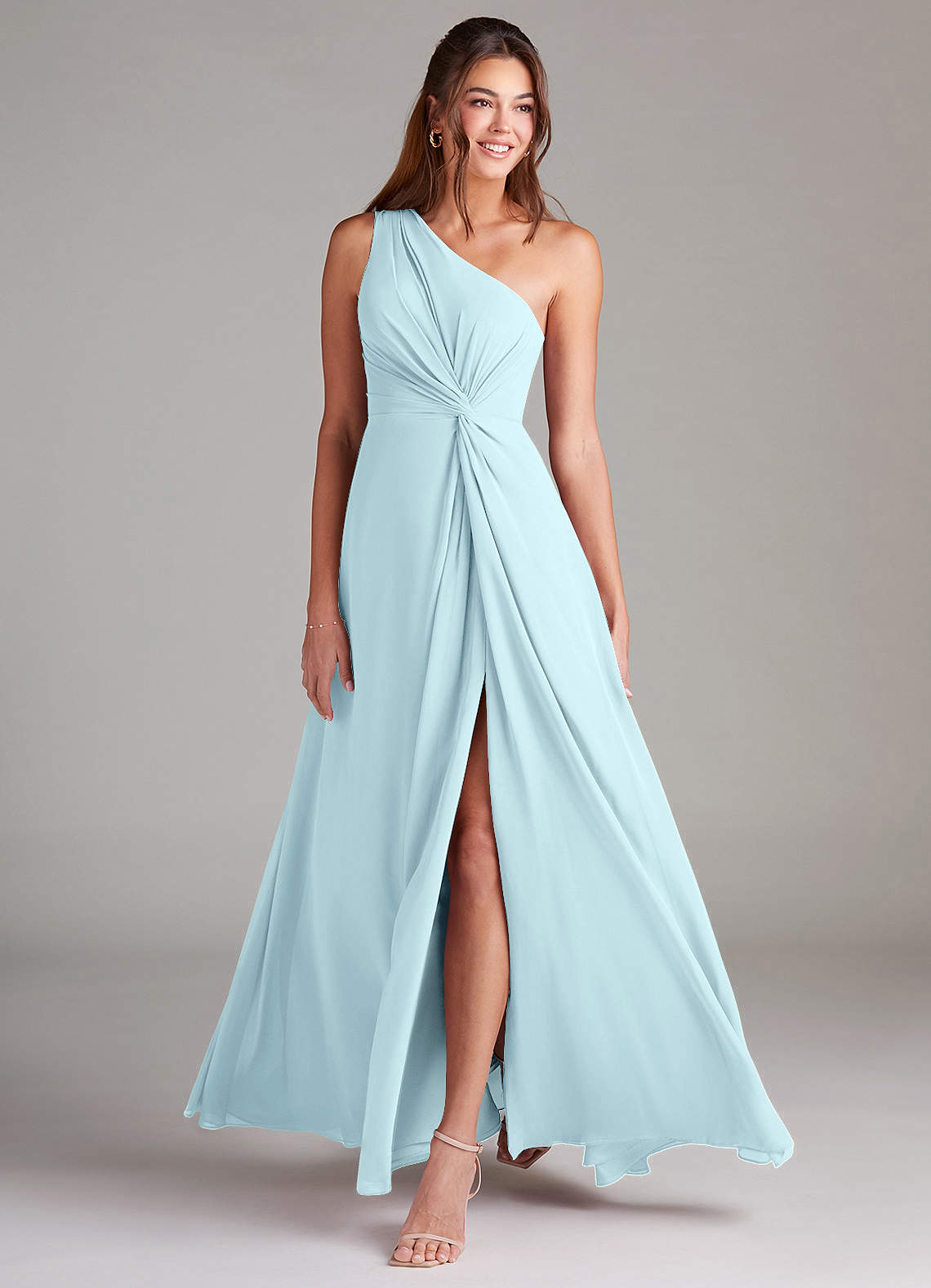 Brooke A-Line One-Shoulder Chiffon Bridesmaid Dress in Cloud Blue