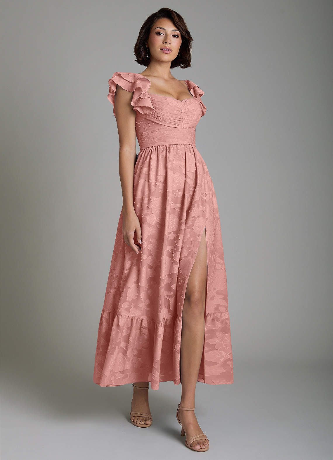 Anaya A-Line V-Neck Floral Burnout Bridesmaid Dress in Rosette