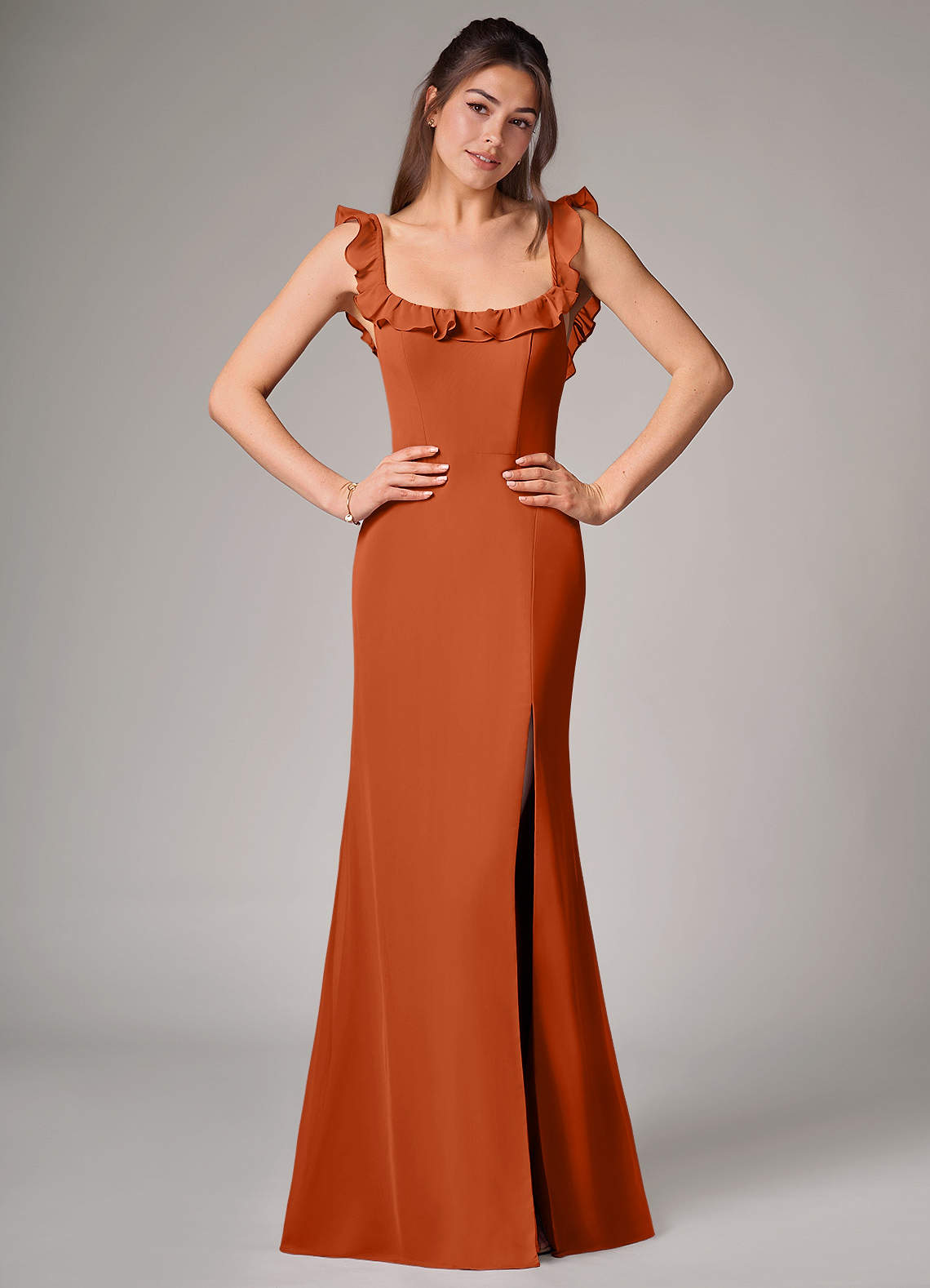 Callie Mermaid Scoop-Neck Chiffon Bridesmaid Dress in Burnt Orange