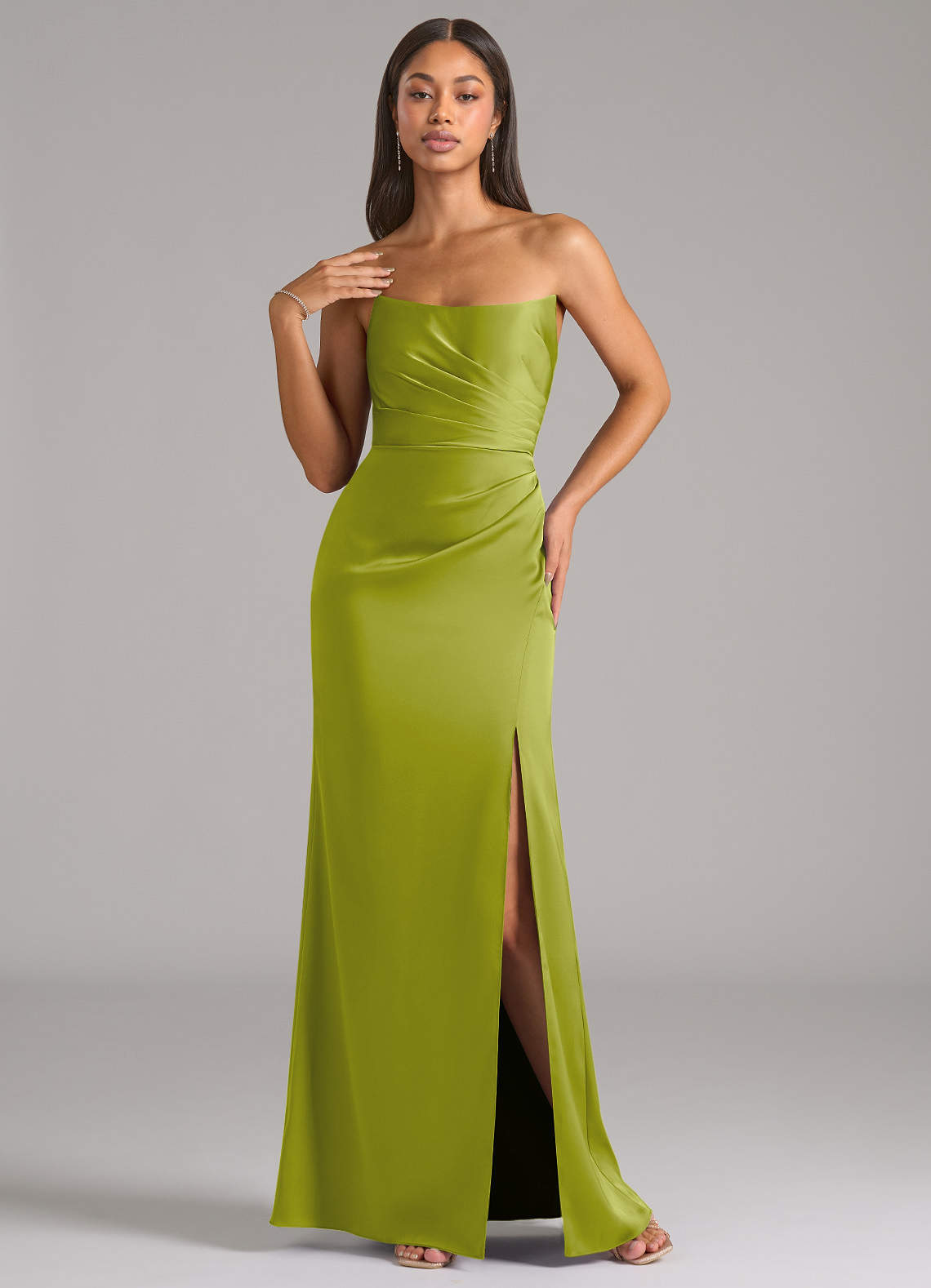 Marla Sheath Strapless Stretch Satin Bridesmaid Dress in Lemongrass
