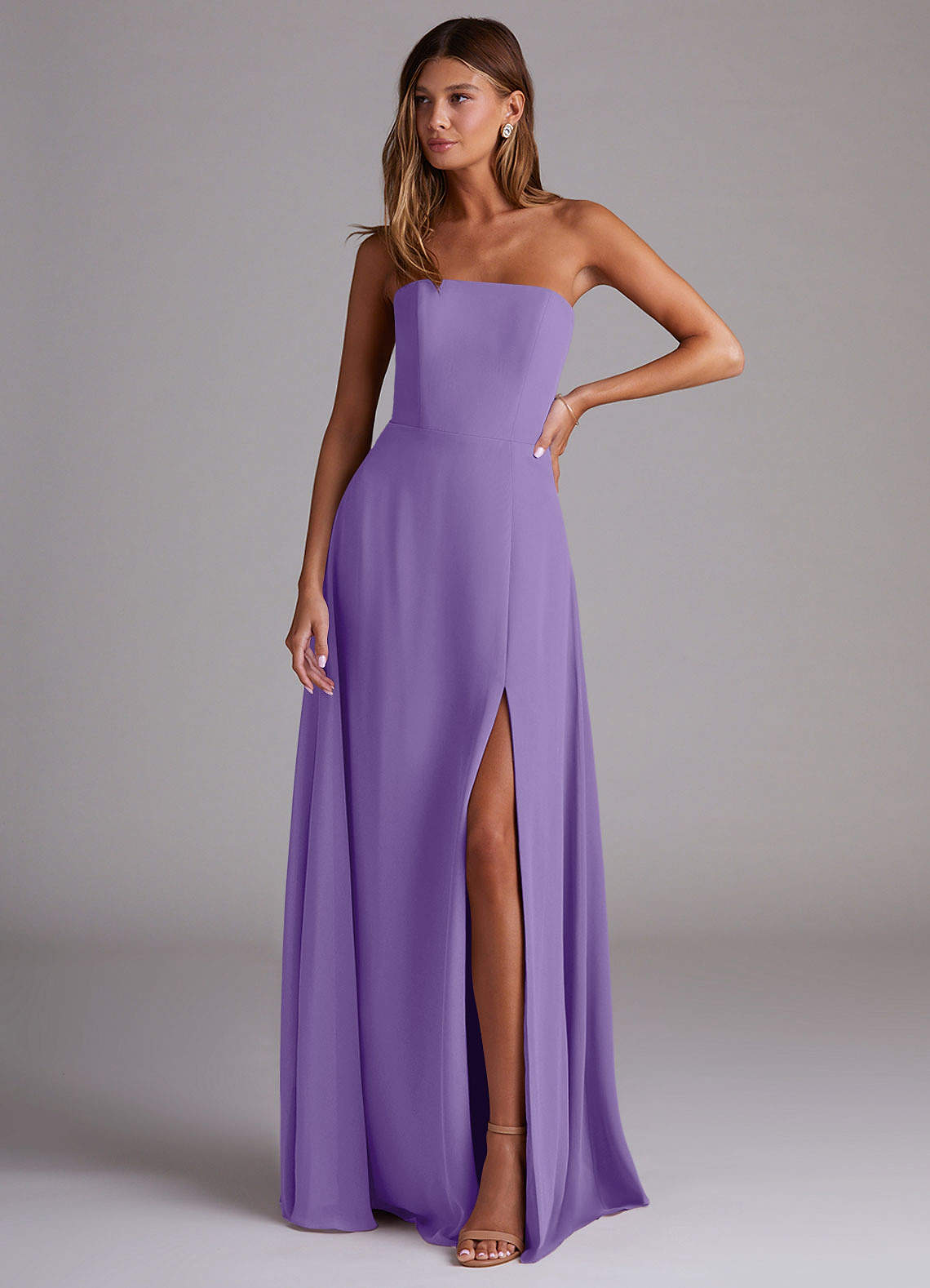 Wren A-Line Straight-Neck Chiffon Bridesmaid Dress in Tahiti