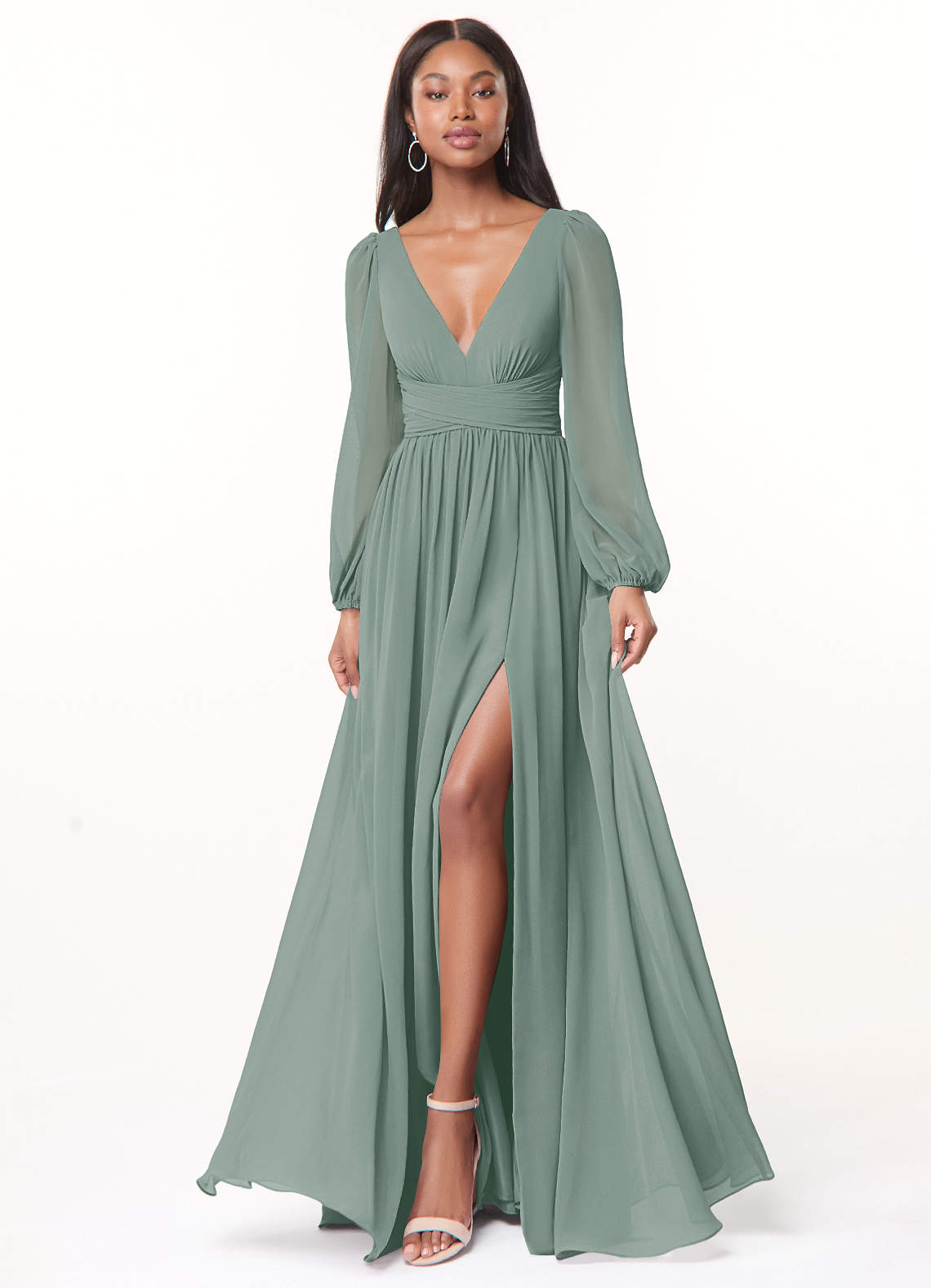 Norah A-Line V-Neck Chiffon Bridesmaid Dress in Silver Sage