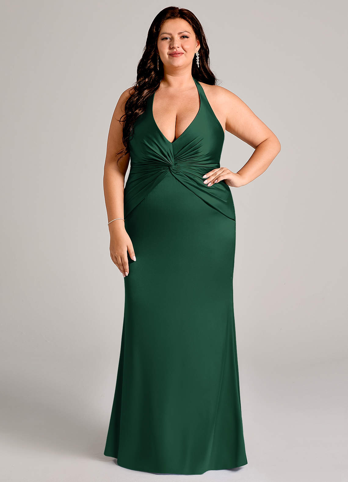Valerie Mermaid V-Neck Stretch Satin Bridesmaid Dress in Dark Green