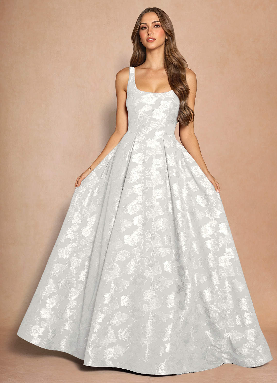 Briac A-Line Scoop-Neck Fil Coupé Evening Dress in Lemon Sorbet