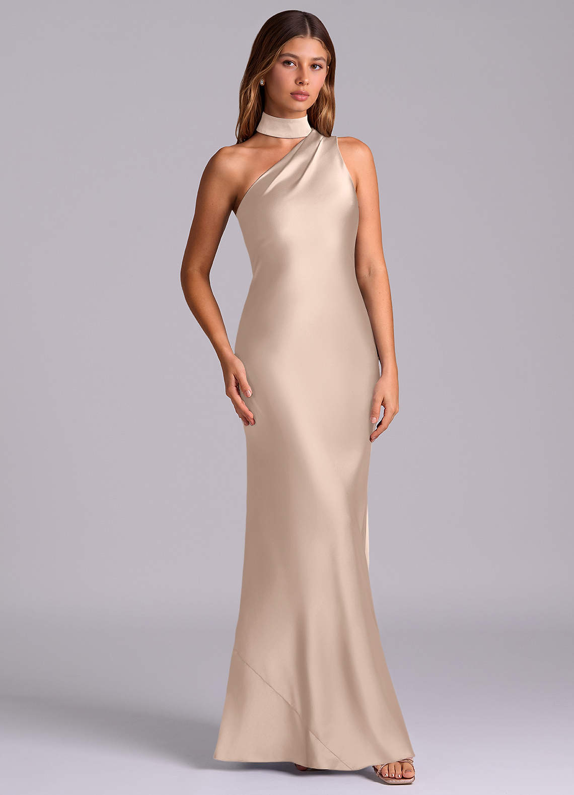 Seona Mermaid One-Shoulder Stretch Satin and Tulle Bridesmaid Dress in English Rose