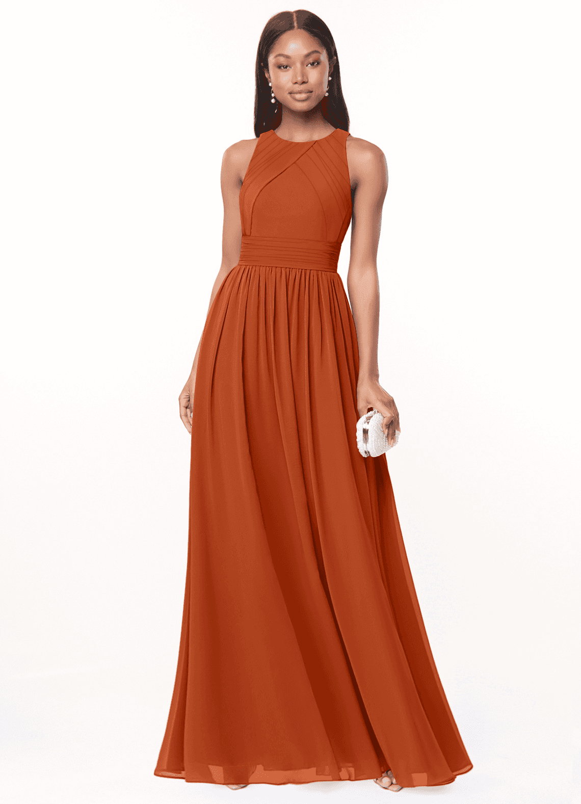 Harper A-Line Scoop-Neck Chiffon Bridesmaid Dress in Burnt Orange