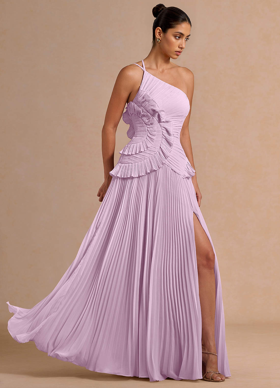 Melody A-Line One-Shoulder Chiffon Evening Dress in Frosted Lilac