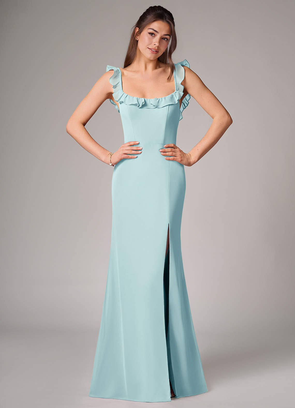 Callie Mermaid Scoop-Neck Chiffon Bridesmaid Dress in Sea Glass