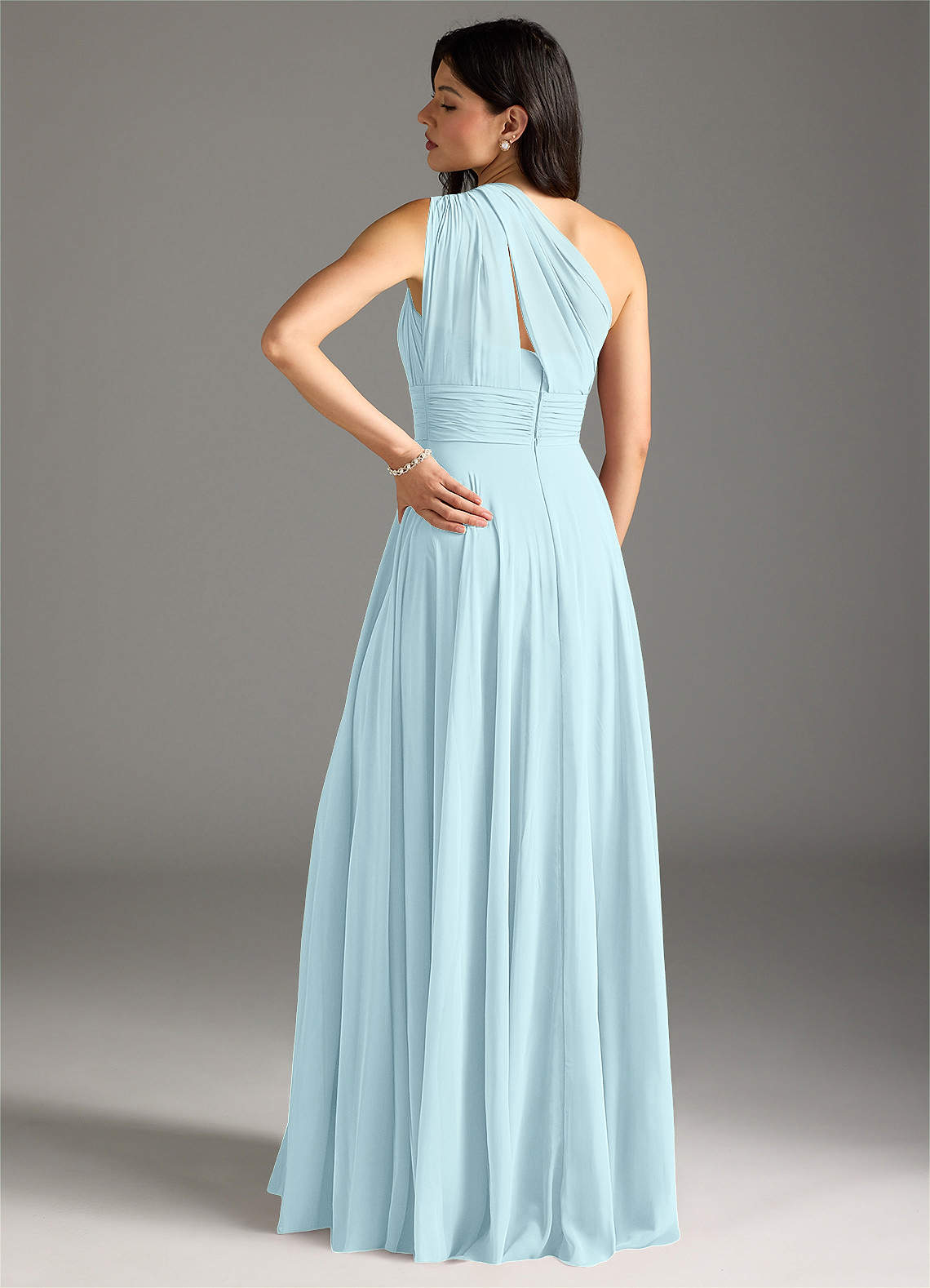 Charlize A-Line One-Shoulder Chiffon Bridesmaid Dress in Cloud Blue