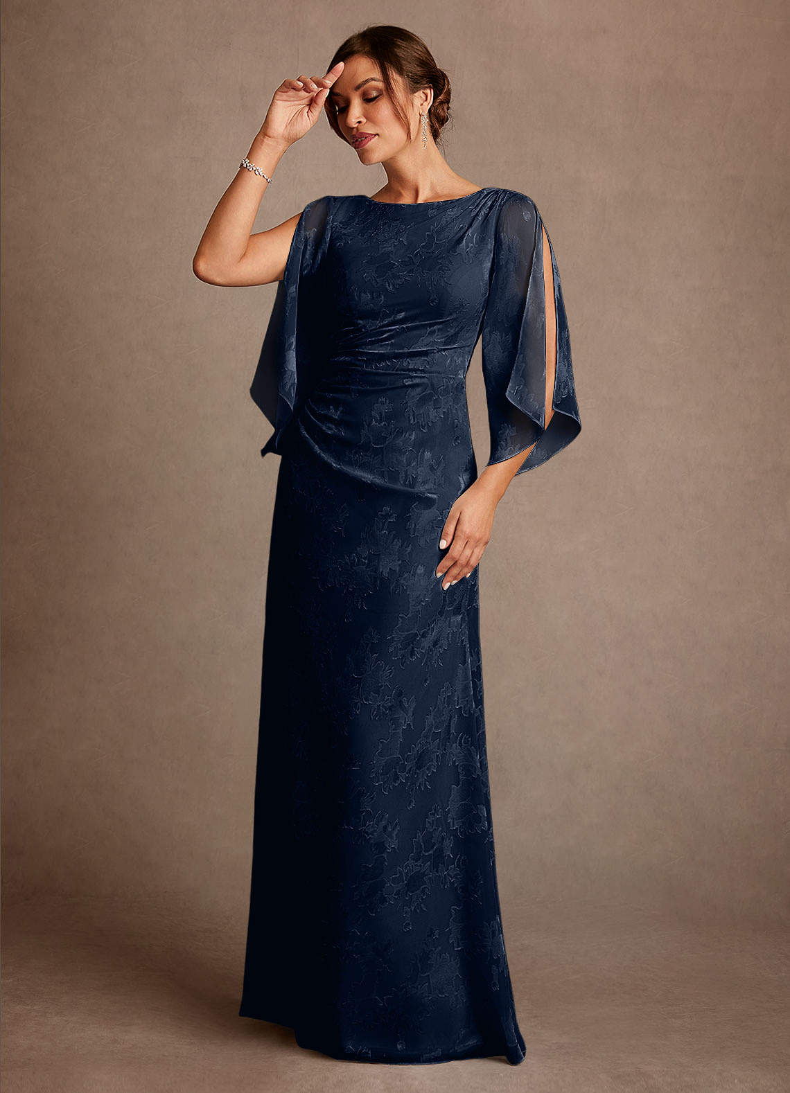 Anaheim Sheath Scoop-Neck Floral Burnout Mother of the Bride Dress in Dark Navy