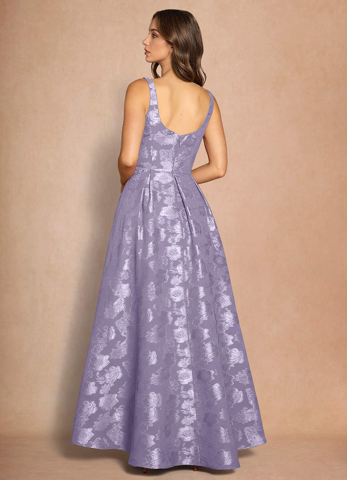 Briac A-Line Scoop-Neck Fil Coupé Evening Dress in Lilac