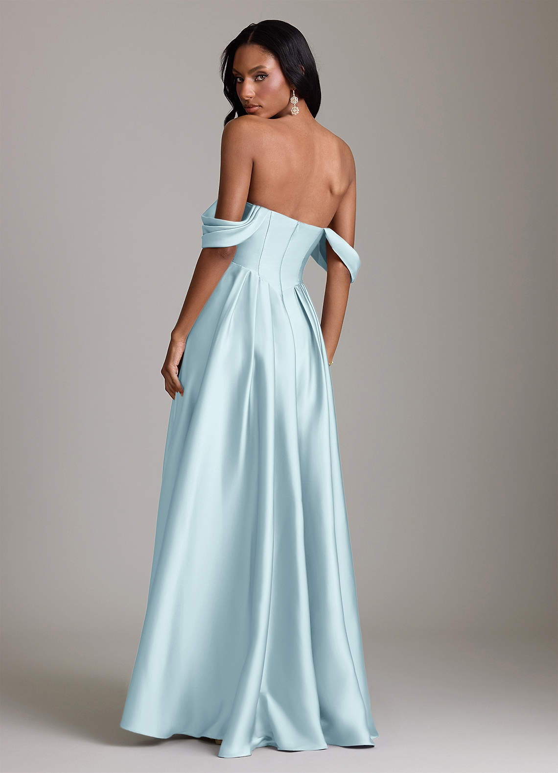 Loisa A-Line Off-the-Shoulder Stretch Satin Bridesmaid Dress in Cloud Blue