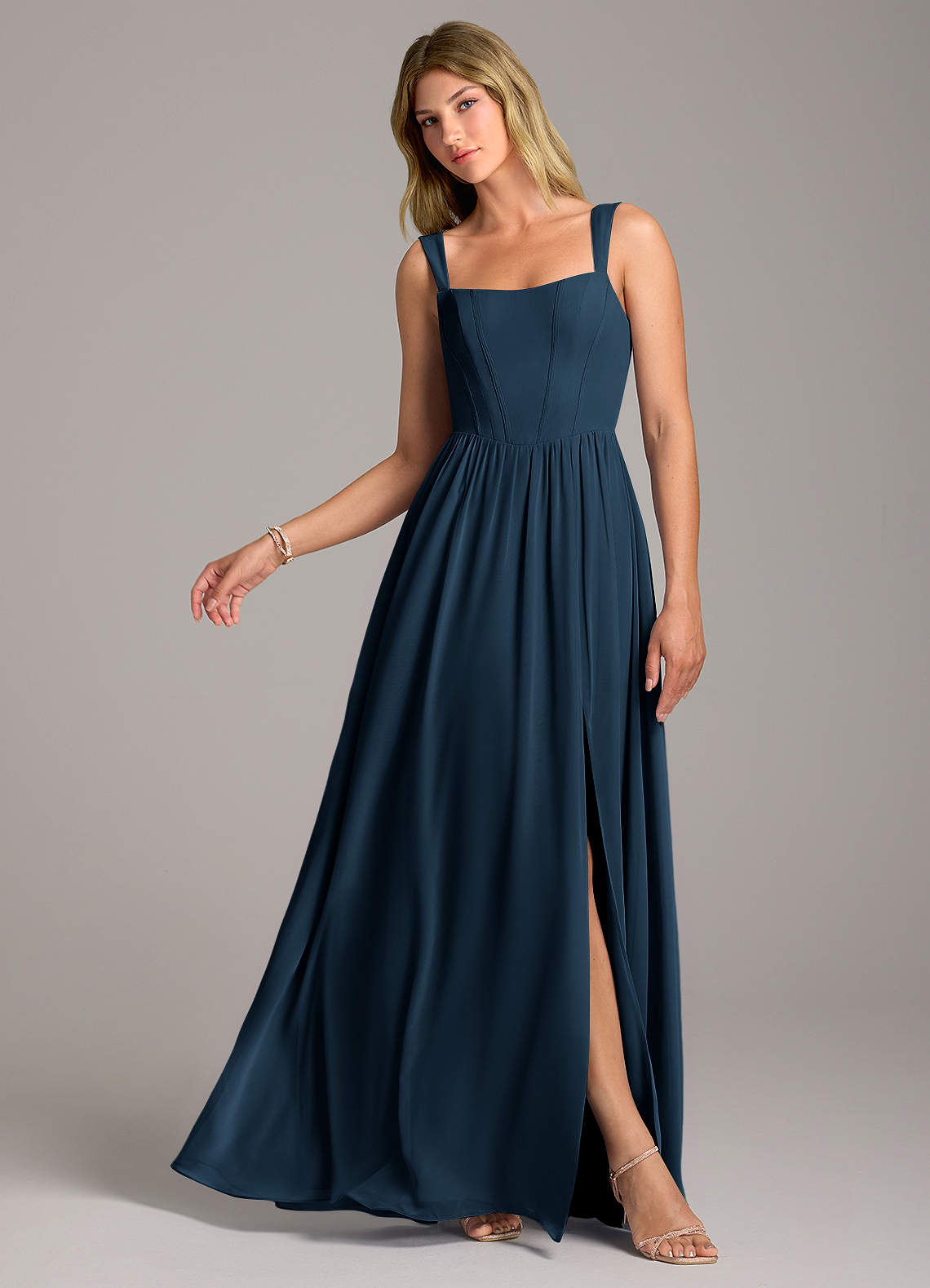 Rosaline A-Line Square-Neck Chiffon Bridesmaid Dress in Dark Navy