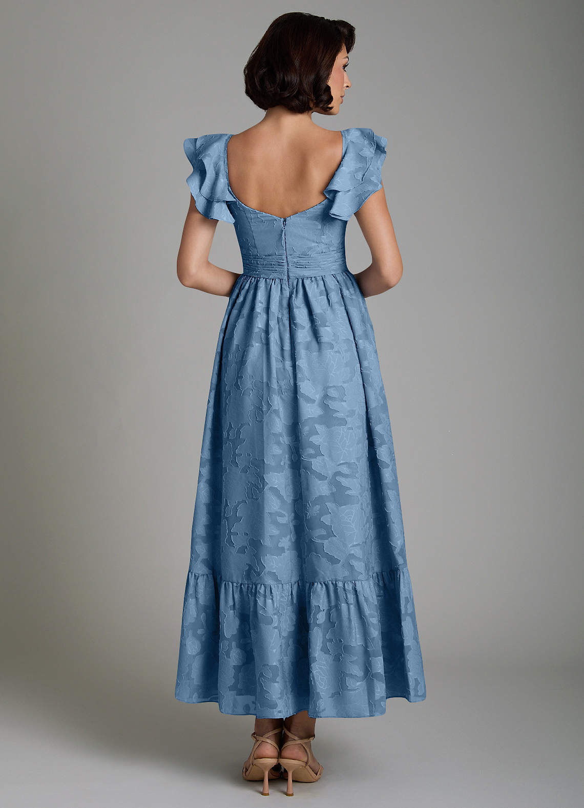 Anaya A-Line V-Neck Floral Burnout Bridesmaid Dress in Steel Blue