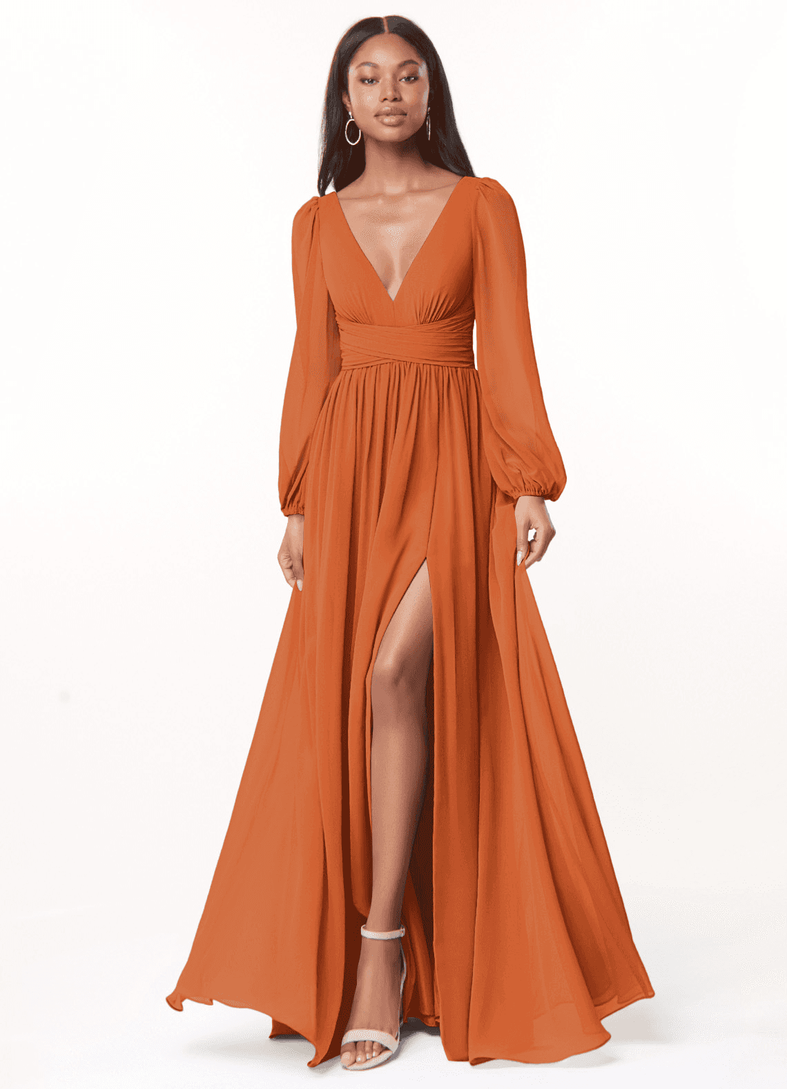 Norah A-Line V-Neck Chiffon Bridesmaid Dress in Cinnamon