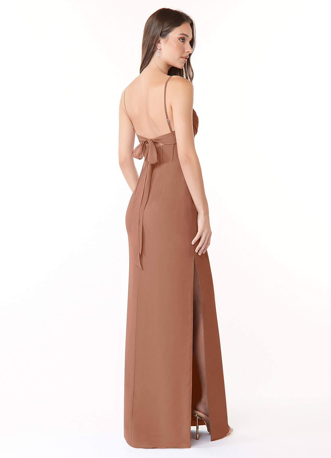 Mai Sheath Cowl-Neck Chiffon Bridesmaid Dress in Bronzer
