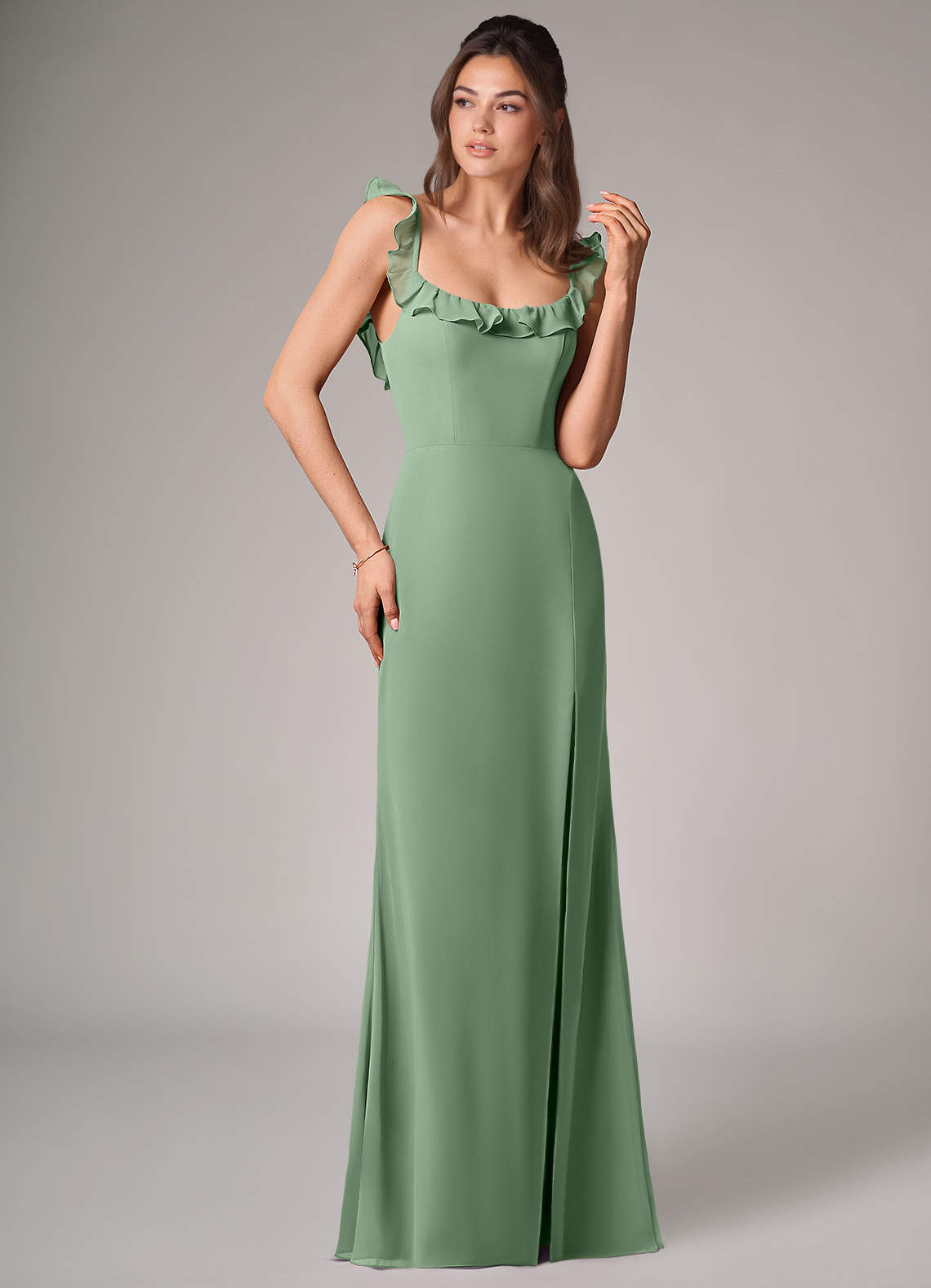 Callie Mermaid Scoop-Neck Chiffon Bridesmaid Dress in Matcha