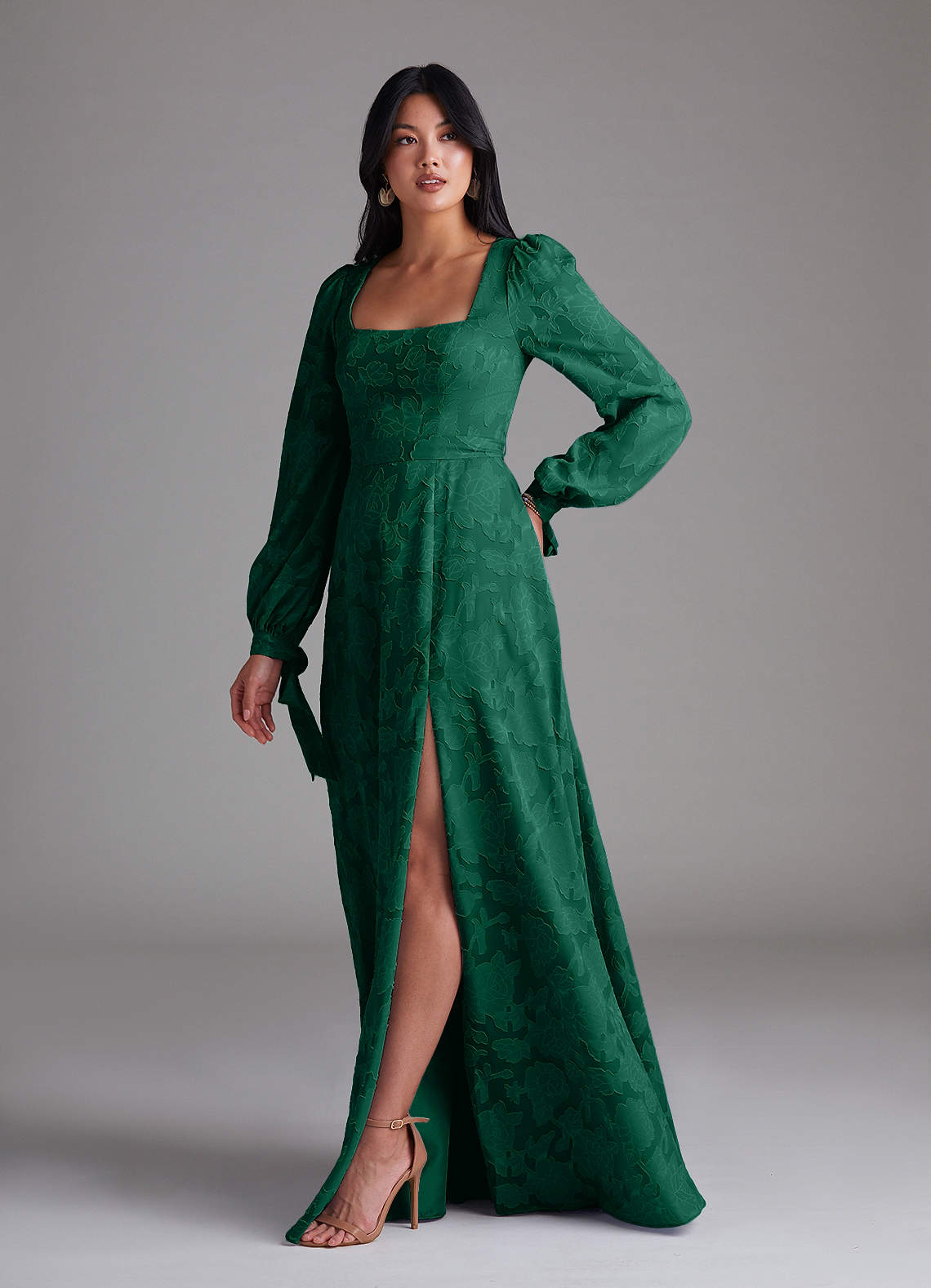 Leonia A-Line Square-Neck Stretch Satin Bridesmaid Dress in Emerald