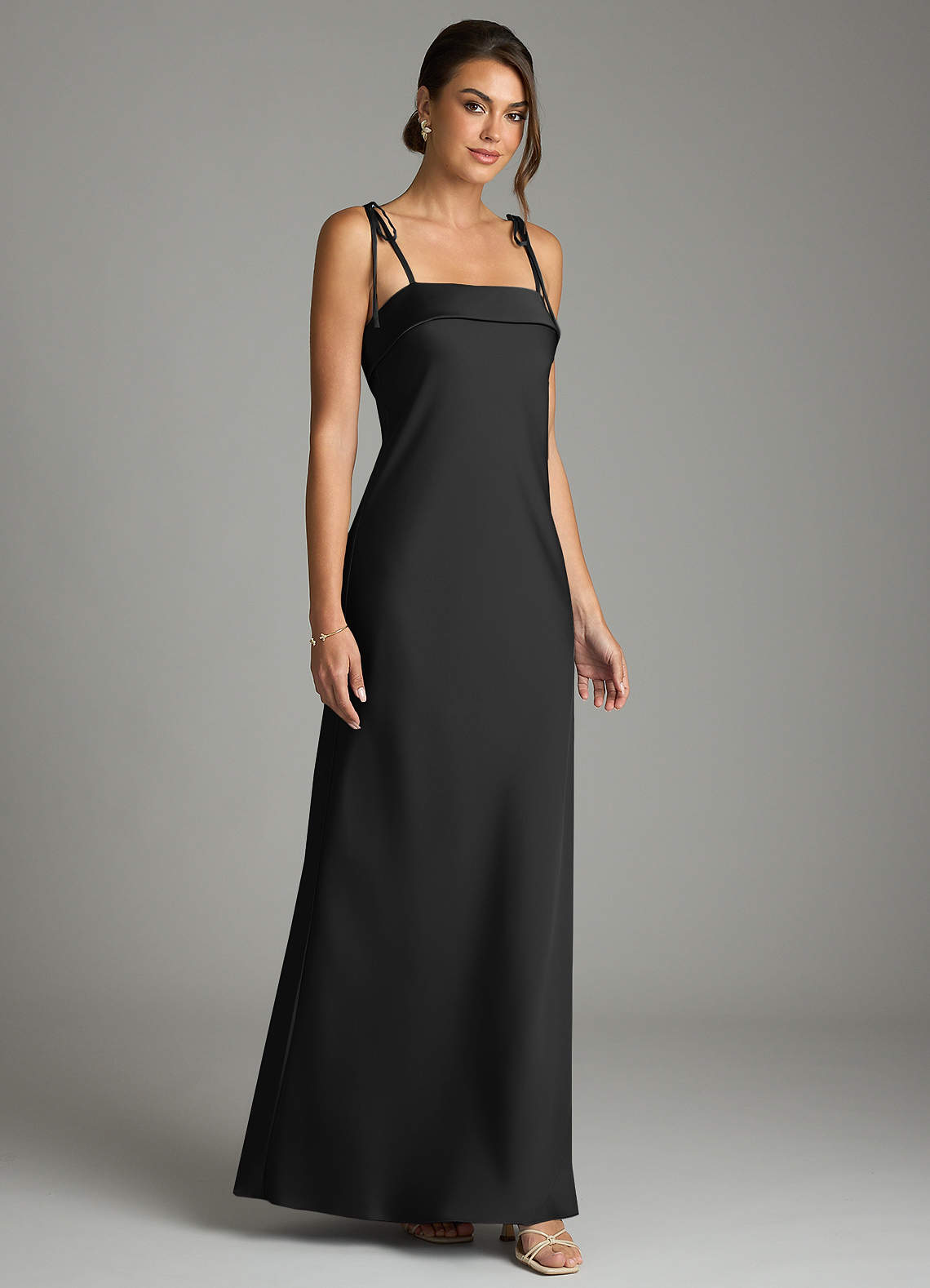 Ellia Sheath Straight-Neck Stretch Satin Bridesmaid Dress in black