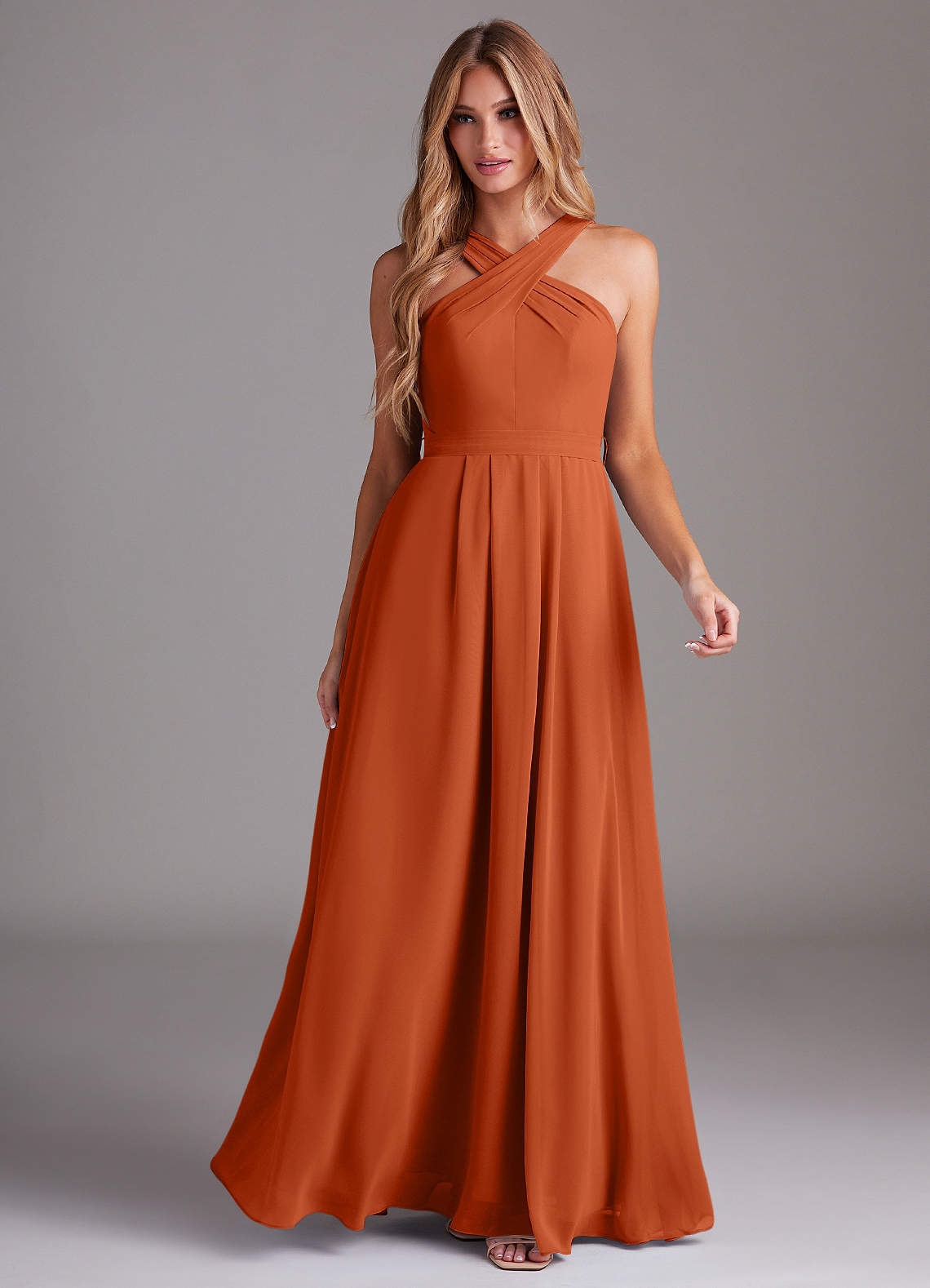 Dixie A-Line Halter Chiffon Bridesmaid Dress in Burnt Orange