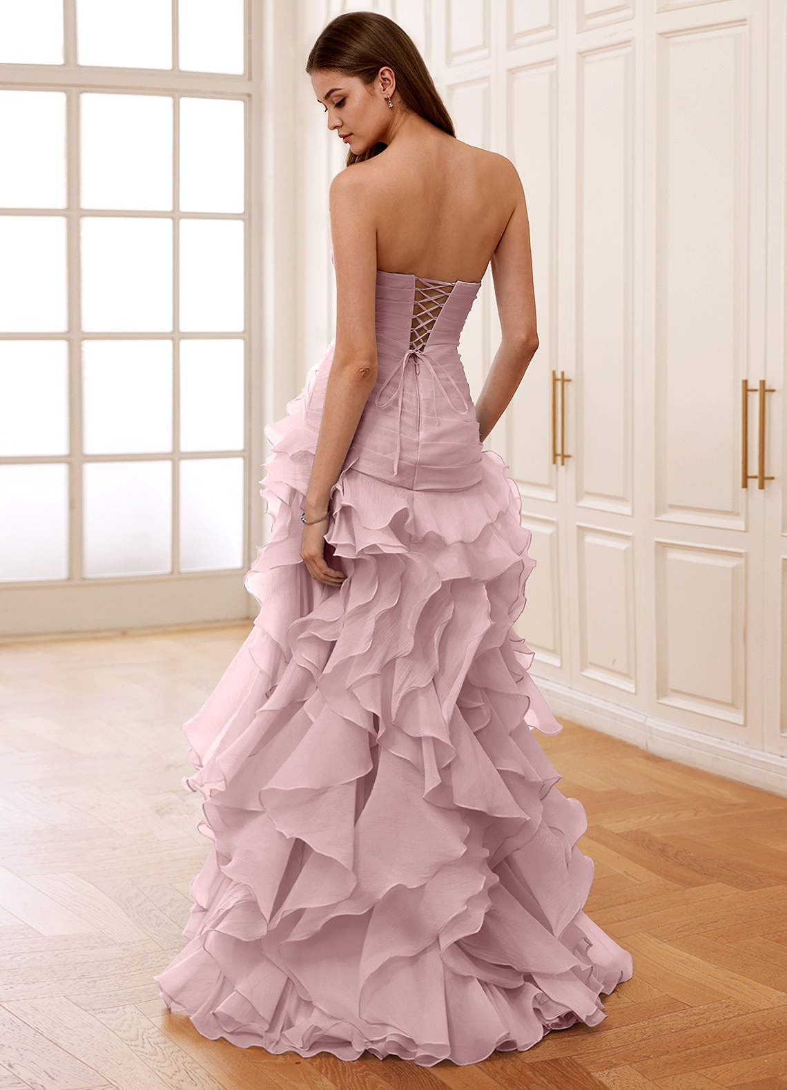Christabelle Mermaid Sweetheart Chiffon Evening Dress in Pink