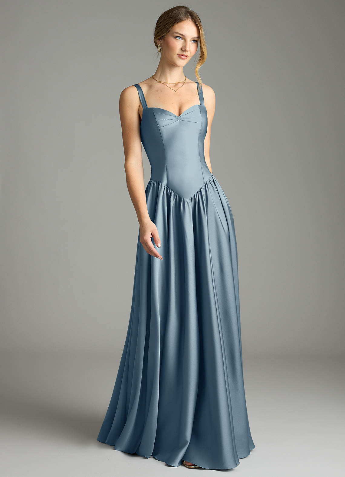 Evadina A-Line Sweetheart Stretch Satin Bridesmaid Dress in dusty blue