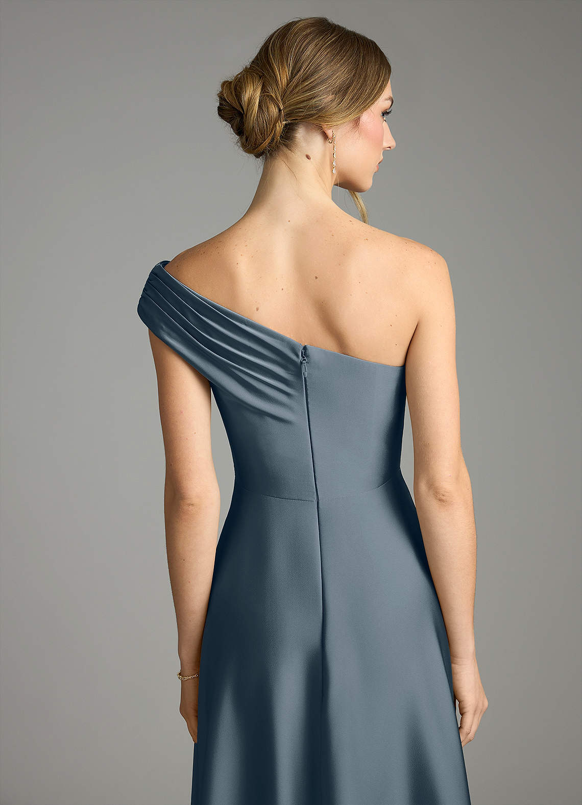 Melanie A-Line One-Shoulder Stretch Satin Bridesmaid Dress in Twilight