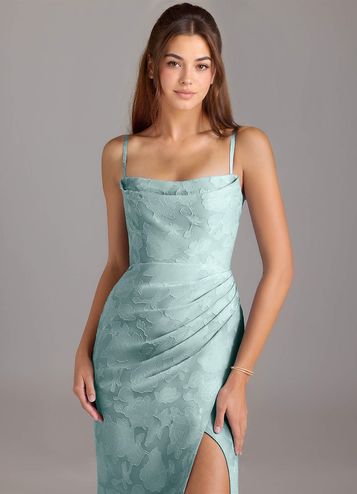 Leonis Sheath Strapless Floral Burnout Bridesmaid Dress in Mist