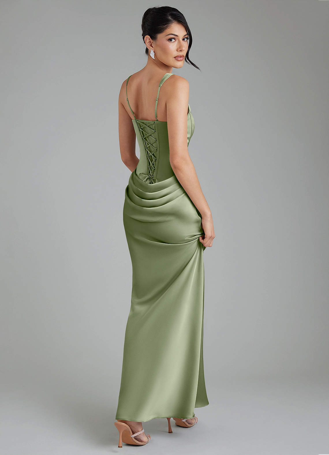 Etta Mermaid Square-Neck Stretch Satin Bridesmaid Dress in Pistachio