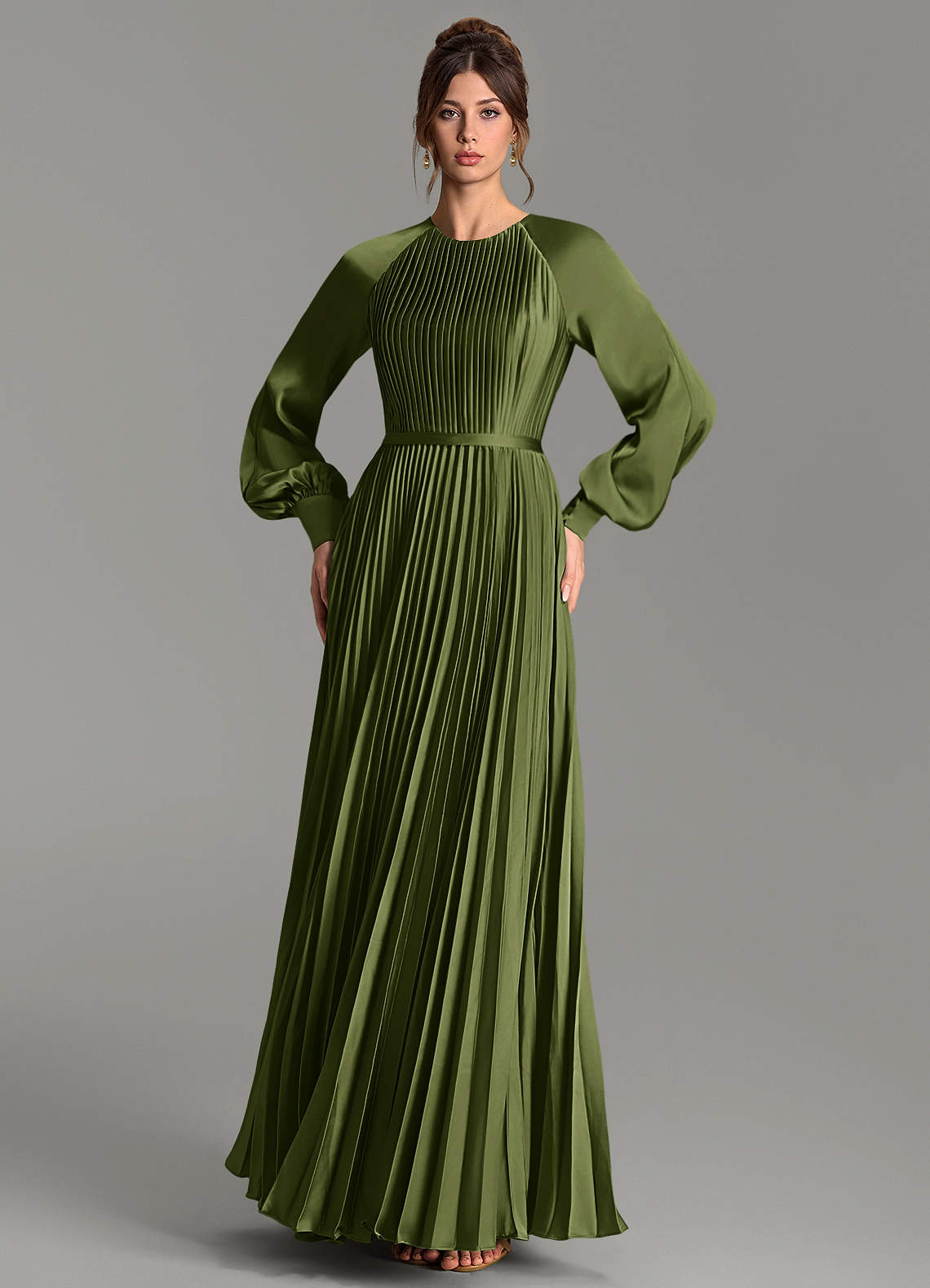 Grayson A-Line Scoop-Neck Stretch Satin Bridesmaid Dress in Olive