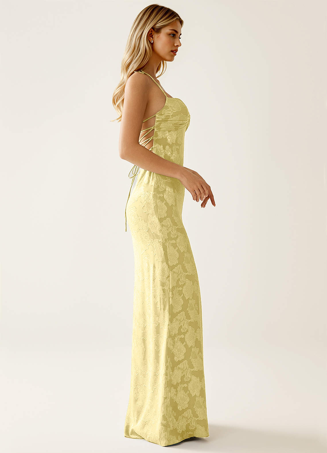 Angena Sheath Halter Floral Burnout Evening Dress in Lemon Sorbet