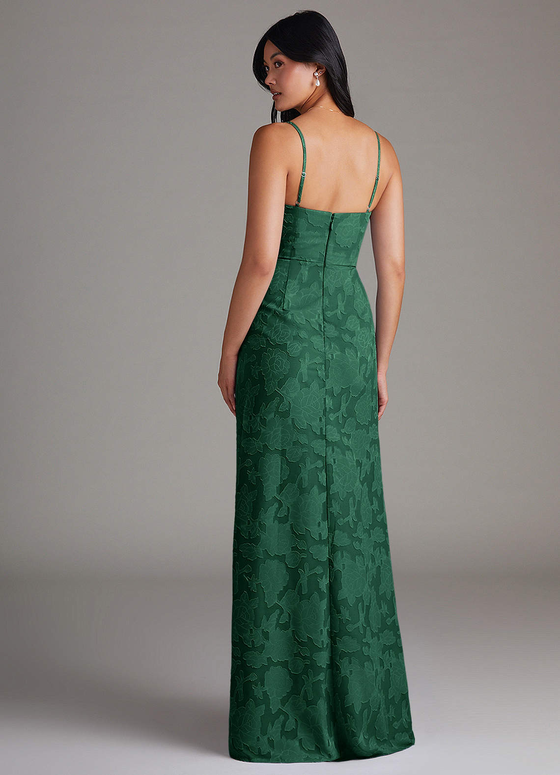 Maci Sheath V-Neck Floral Burnout Bridesmaid Dress in Dark Green