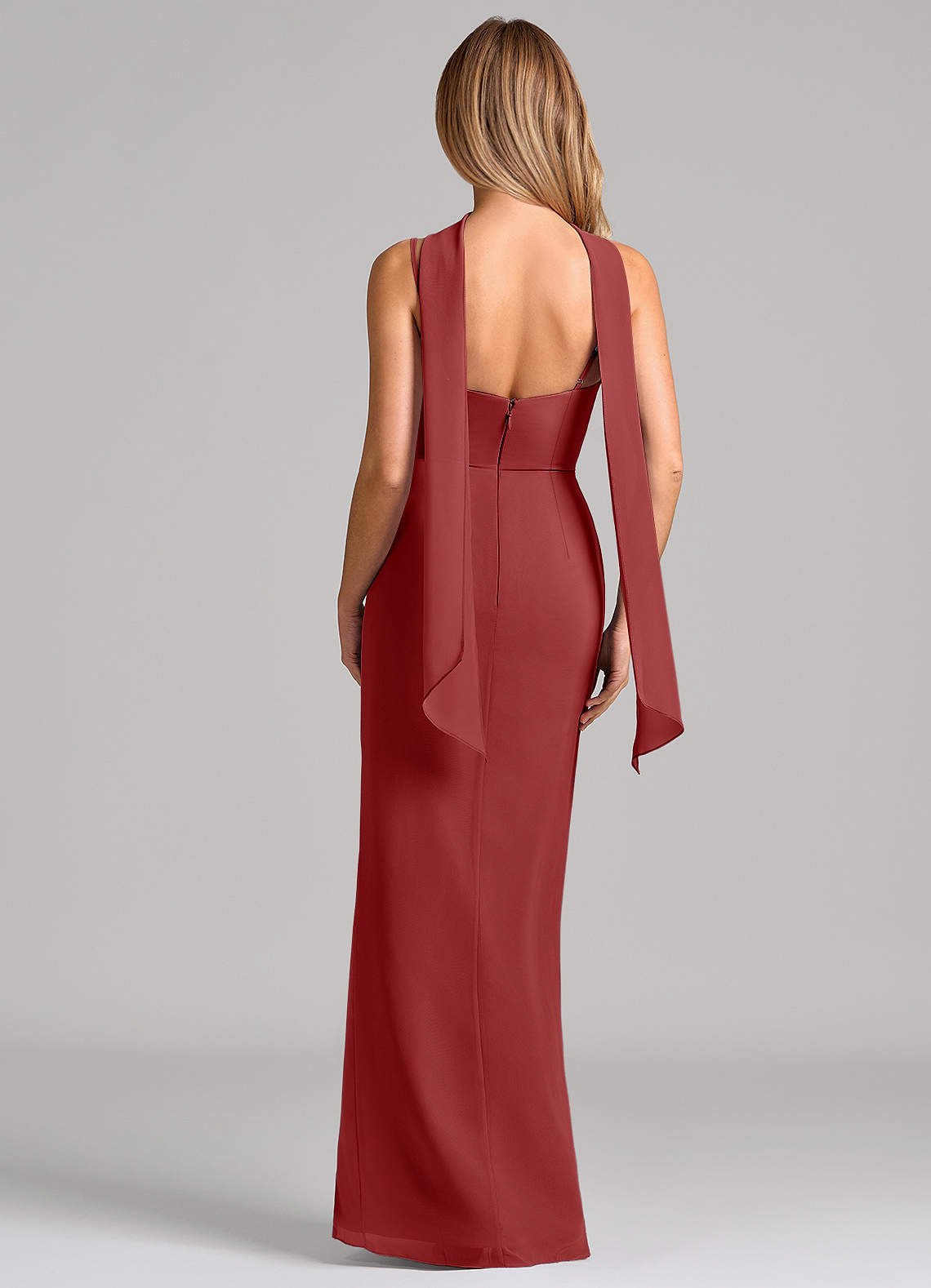 Calandra Sheath Scoop-Neck Chiffon Bridesmaid Dress in Rust