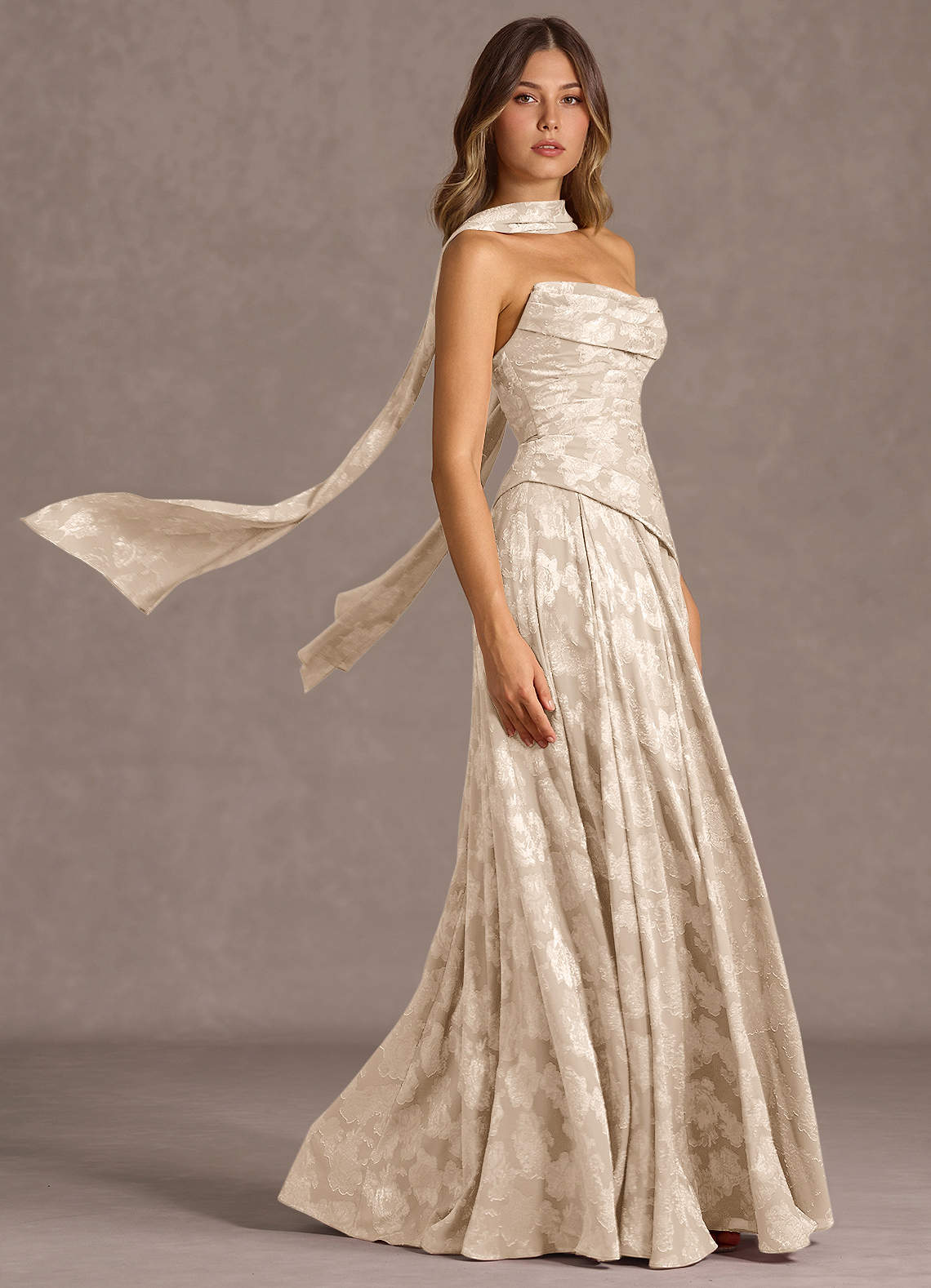 Gabriela A-Line Corset Fil Coupé Wedding Guest Dress in Cream