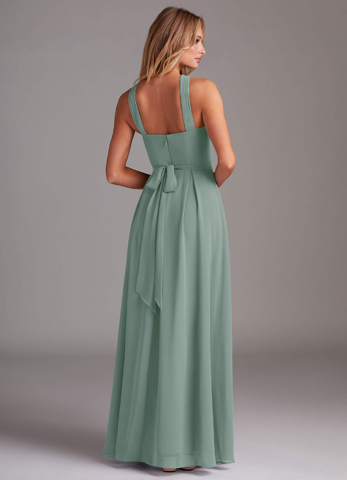 Dixie A-Line Halter Chiffon Bridesmaid Dress in Silver Sage