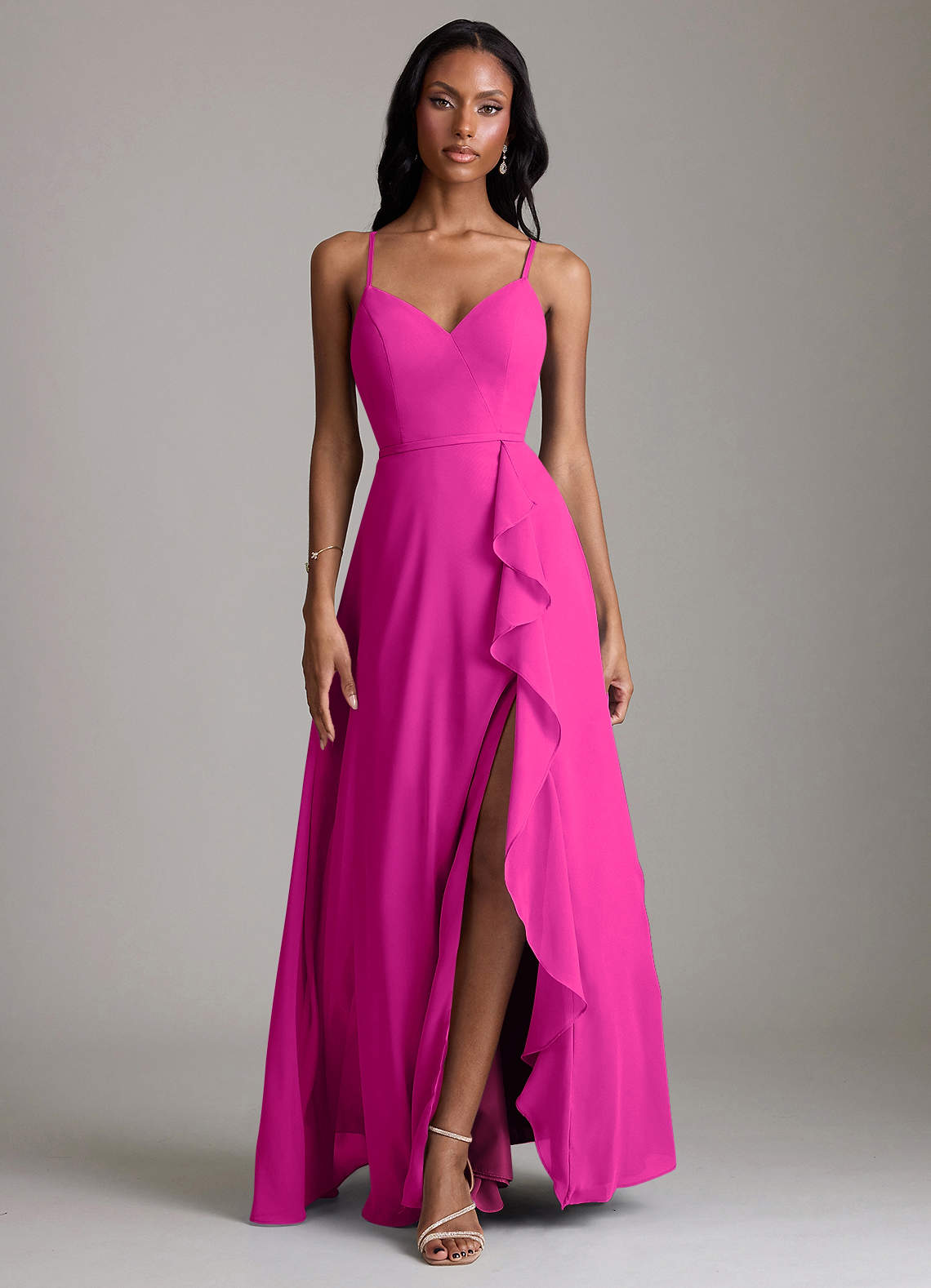 Naeem A-Line V-Neck Chiffon Bridesmaid Dress in Fuchsia