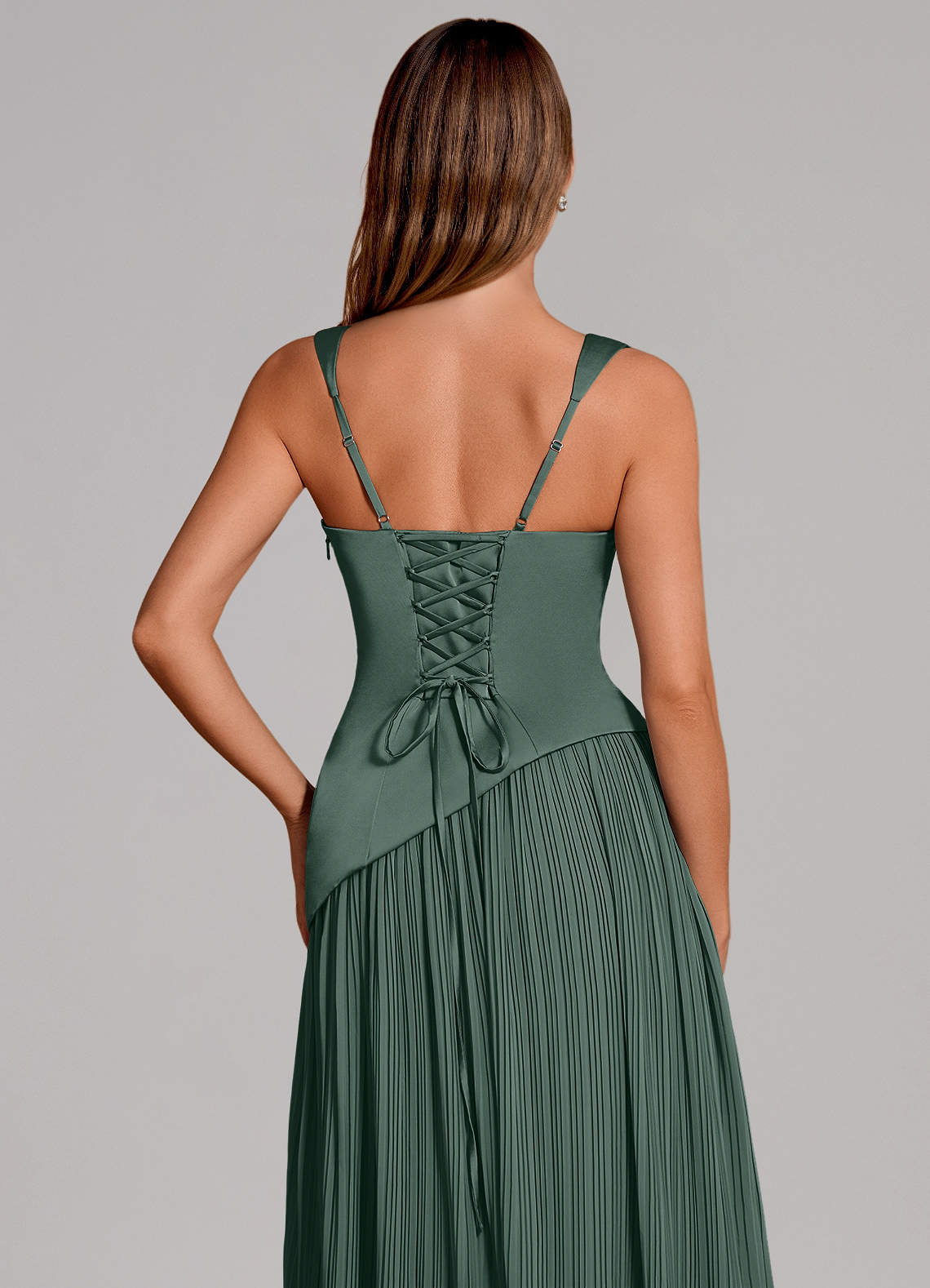 Stephanie A-Line Square-Neck Stretch Satin and Chiffon Bridesmaid Dress in Sea Moss