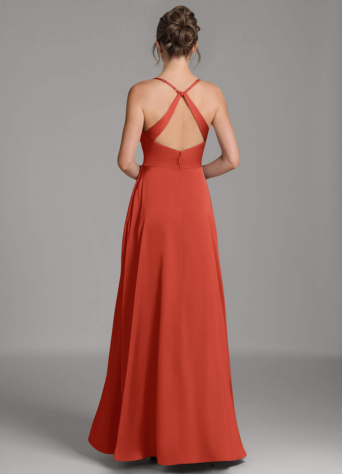 Frankie A-Line Scoop-Neck Stretch Satin Bridesmaid Dress in Rust