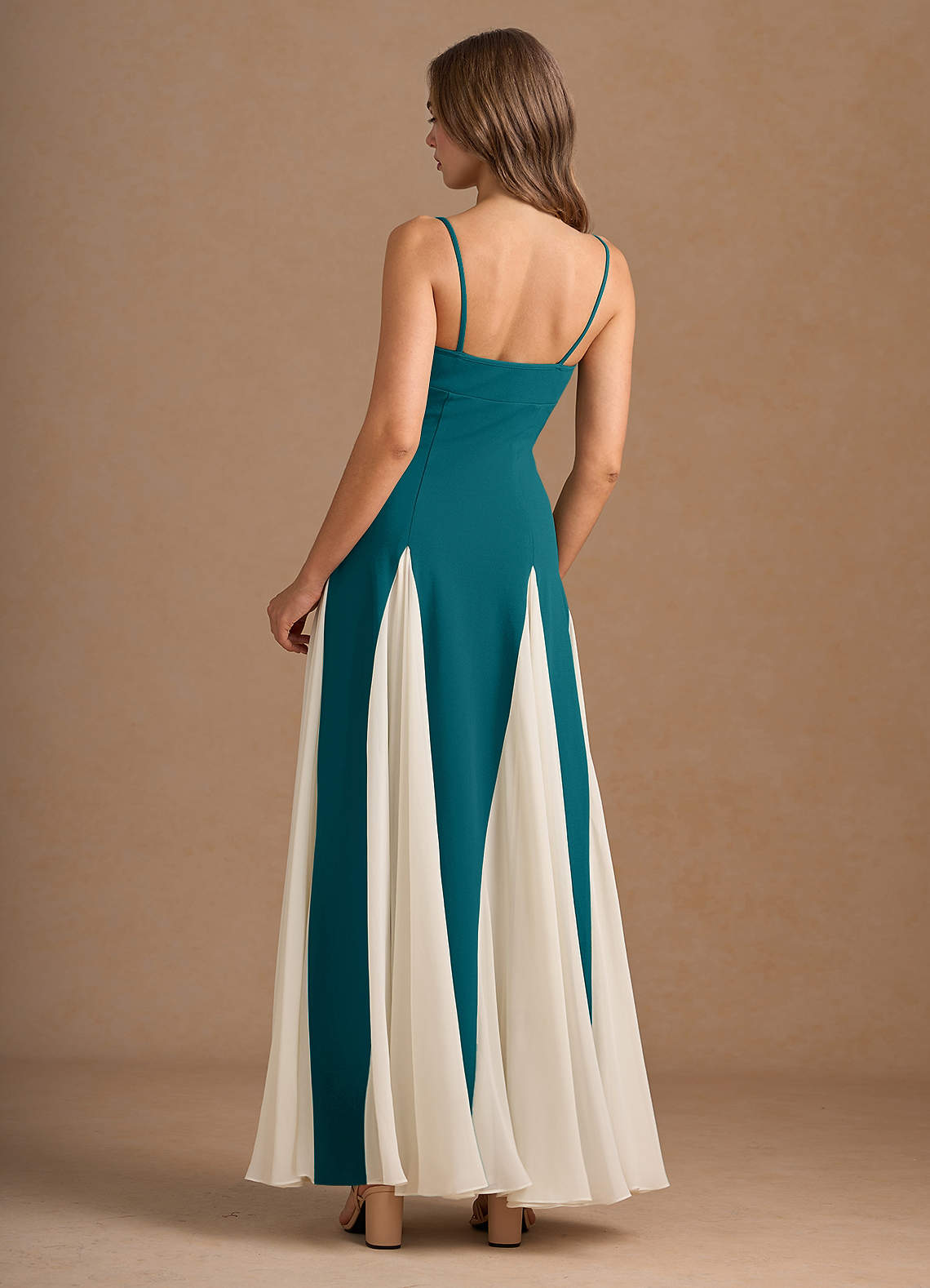 Jessenia A-Line Color-Block Crepe Chiffon Wedding Guest Dress in Peacock