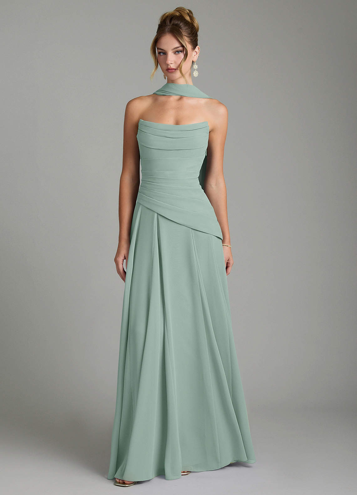 Gabriela A-Line Cowl-Neck Chiffon Bridesmaid Dress in Agave