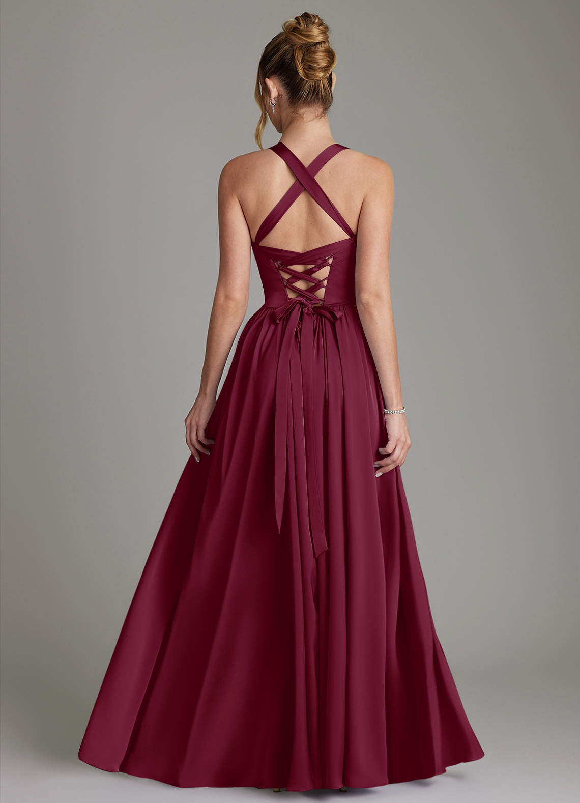 Francis A-Line V-Neck Stretch Satin Bridesmaid Dress in Mulberry
