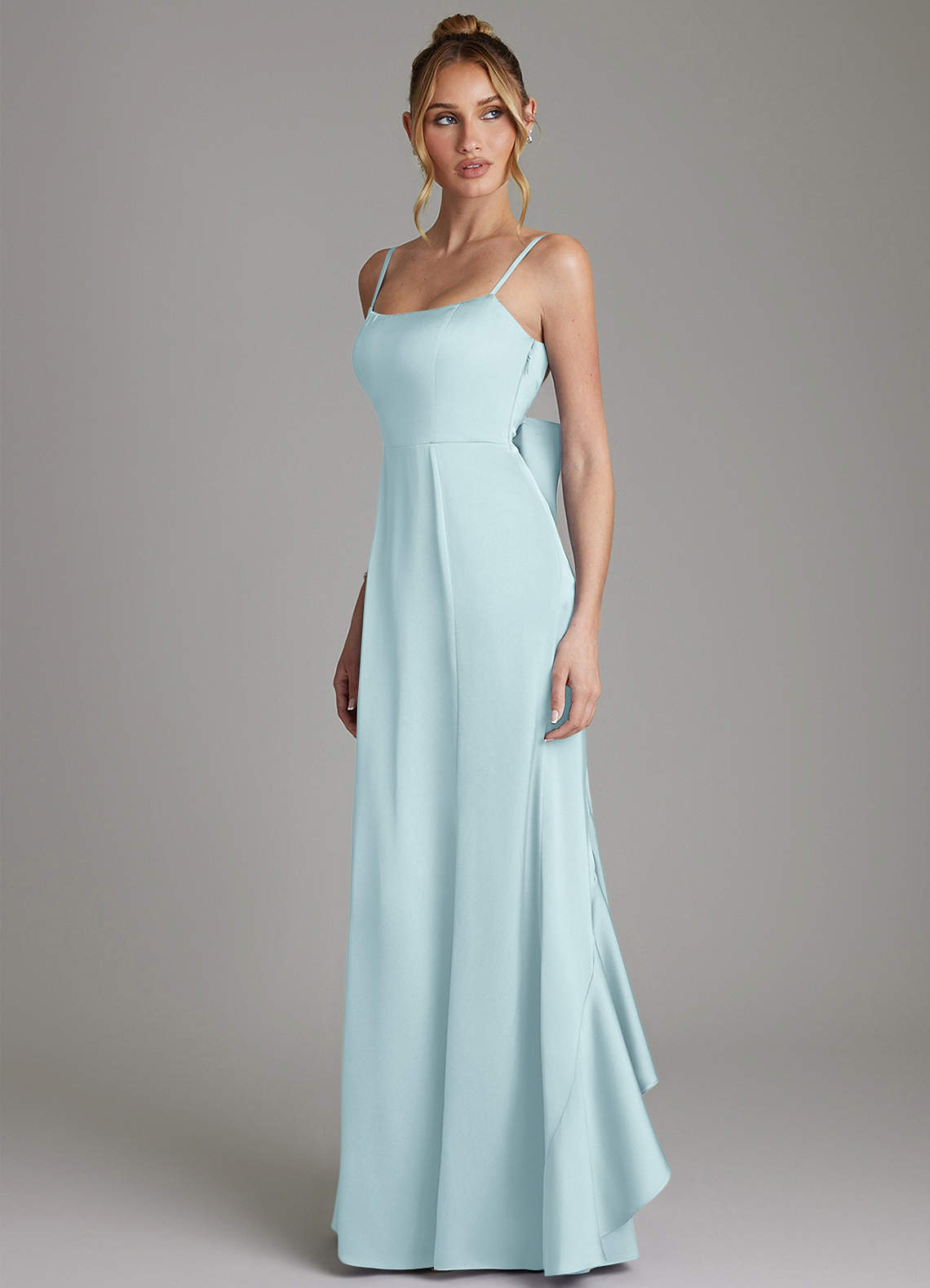 Zherra Mermaid Scoop-Neck Stretch Satin Bridesmaid Dress in Cloud Blue