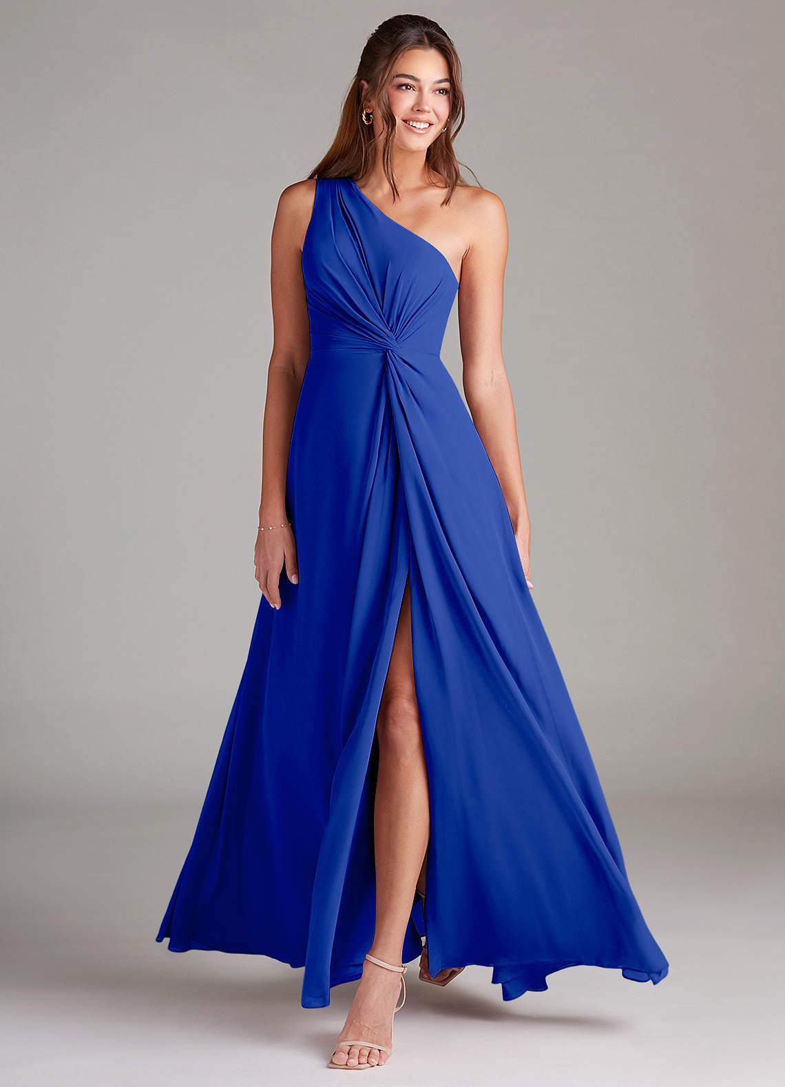 Brooke A-Line One-Shoulder Chiffon Bridesmaid Dress in Royal Blue
