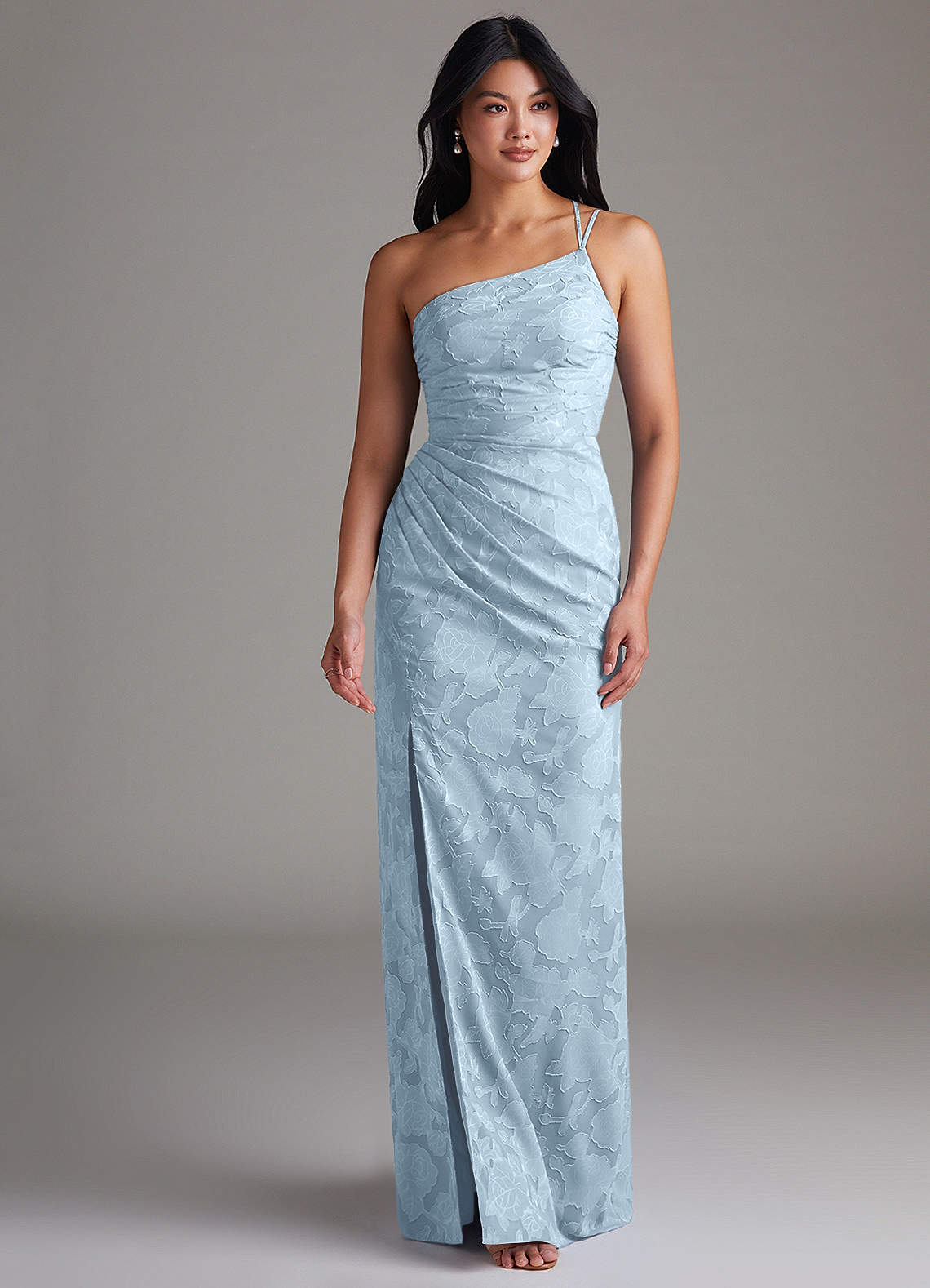 Eren Sheath One-Shoulder Floral Burnout Bridesmaid Dress in Sky Blue