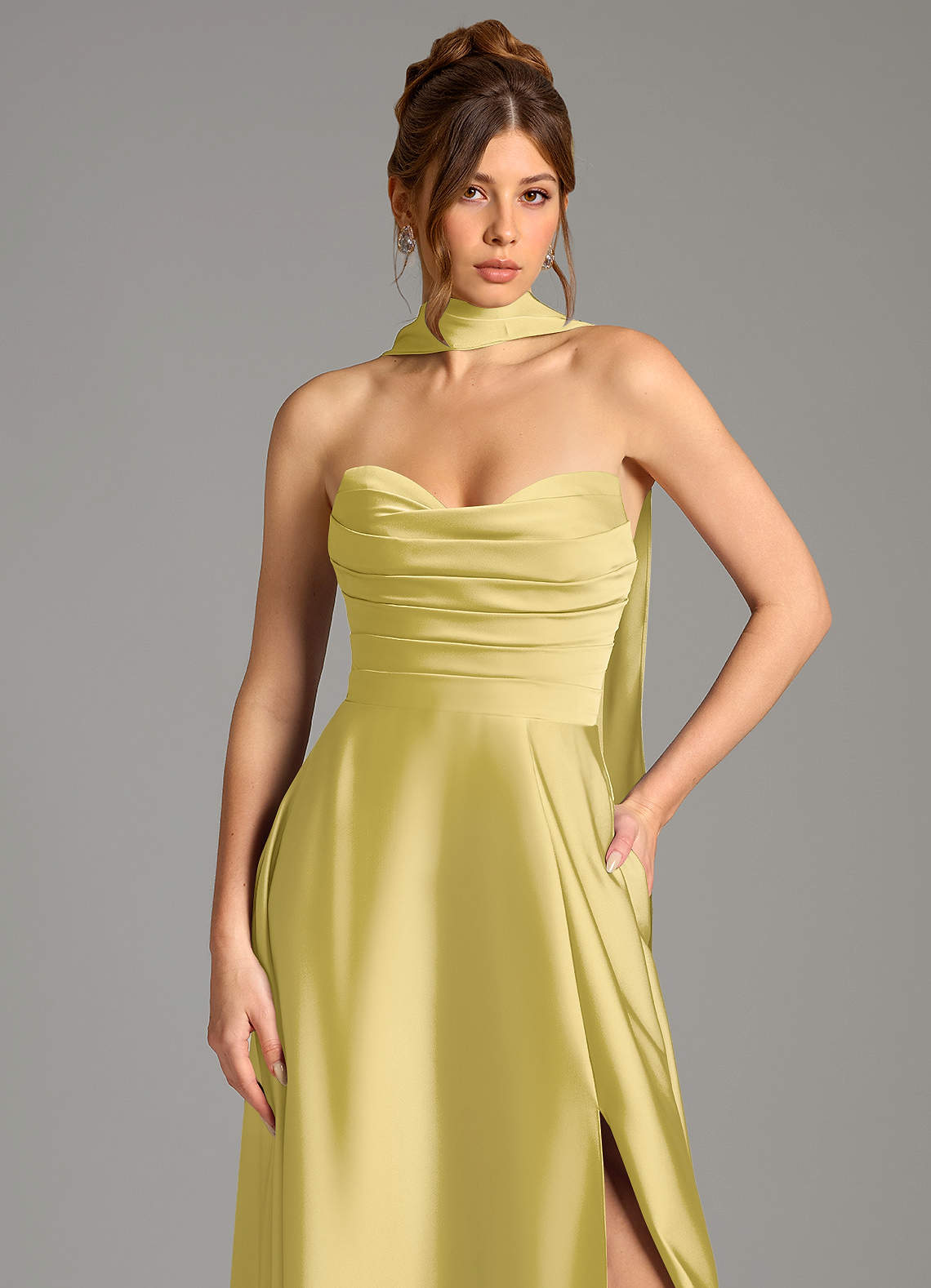 Ayla A-Line Sweetheart Stretch Satin Bridesmaid Dress in Canary