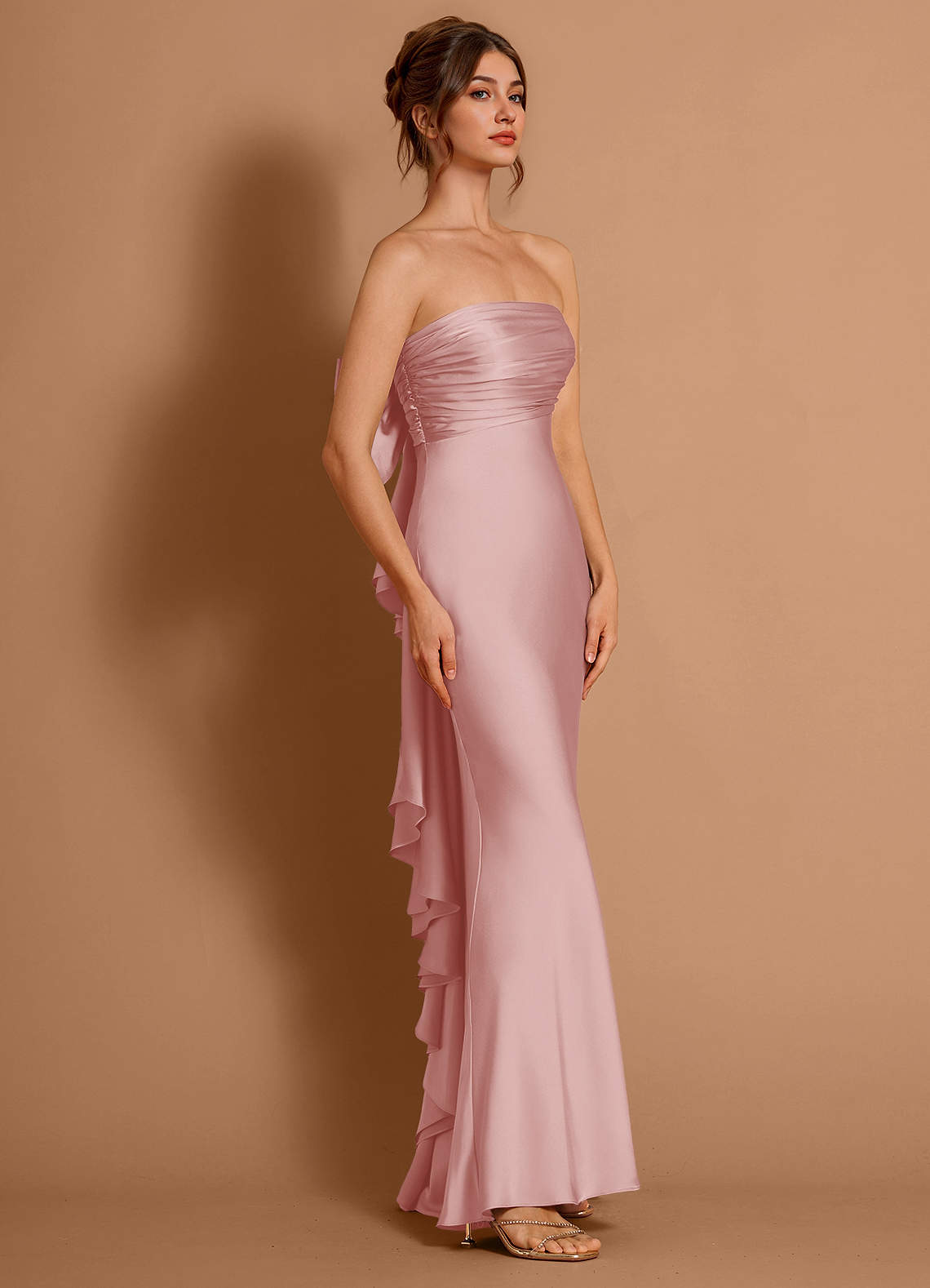 Aveline Mermaid Strapless Stretch Satin Evening Dress in Haze Pink