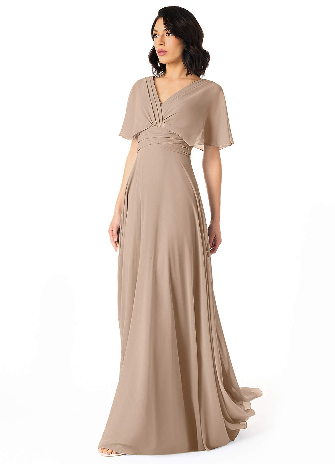 Pamela A-Line V-Neck Chiffon Bridesmaid Dress in Taupe