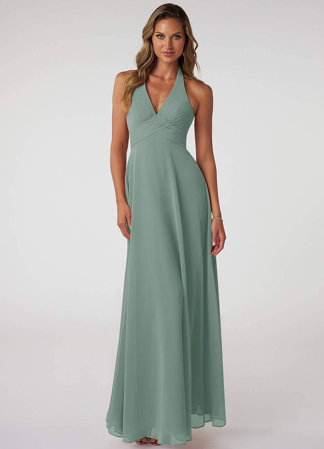 Tessie A-Line V-Neck Chiffon Bridesmaid Dress in Silver Sage