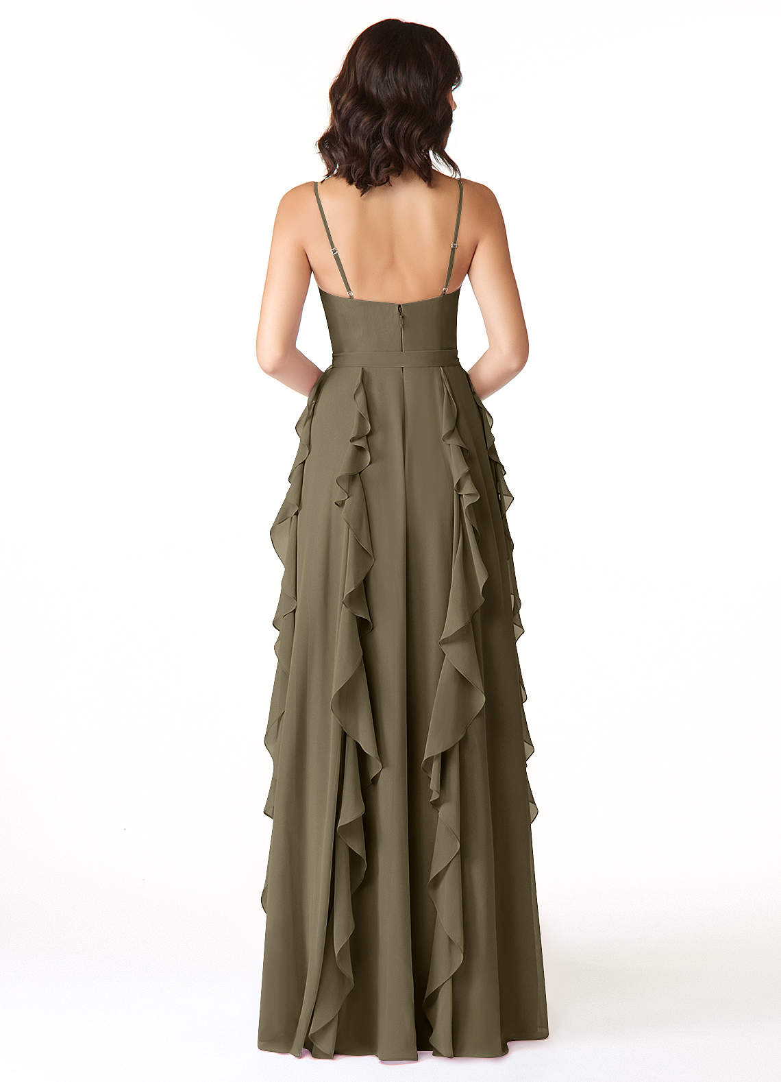Peyton A-Line V-Neck Chiffon Bridesmaid Dress in Willow Green